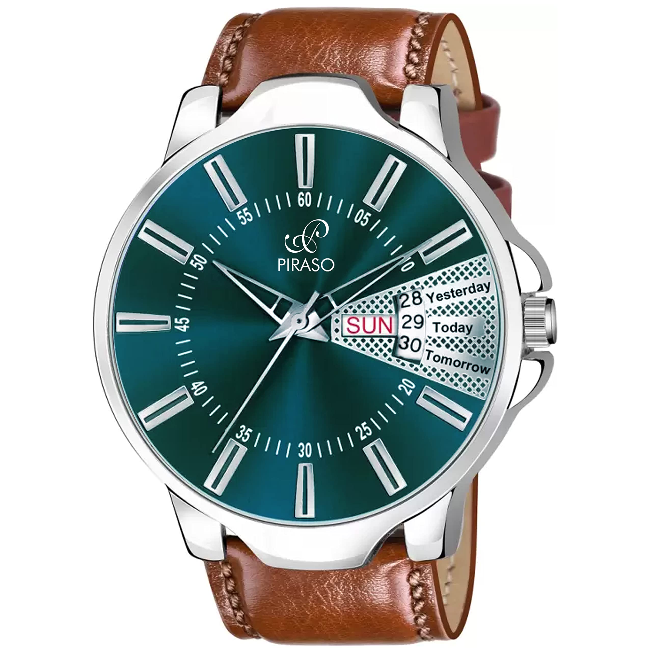 PIRASO Analog Day&Date Working Display Turquoise DIAL&Brown Color Strap Watch for Men&Boys (B0BS1D89V6) Amazon Price History, Amazon Price Tracker