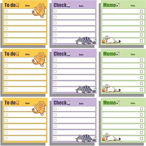 Miniatura 1 de Juego de 9 blocs de notas adhesivas divertidas con forro de gato, lista de tareas pendientes de 3 x 3 pulgadas, bloc de notas autoadhesivas con