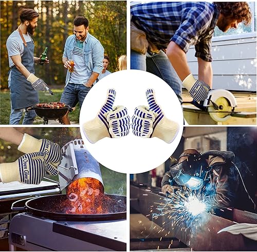 Miniatura 4 de Guantes de horno, guantes de parrilla resistentes al calor de 540 grados, guantes de silicona antideslizantes para superficies calientes con dedos,