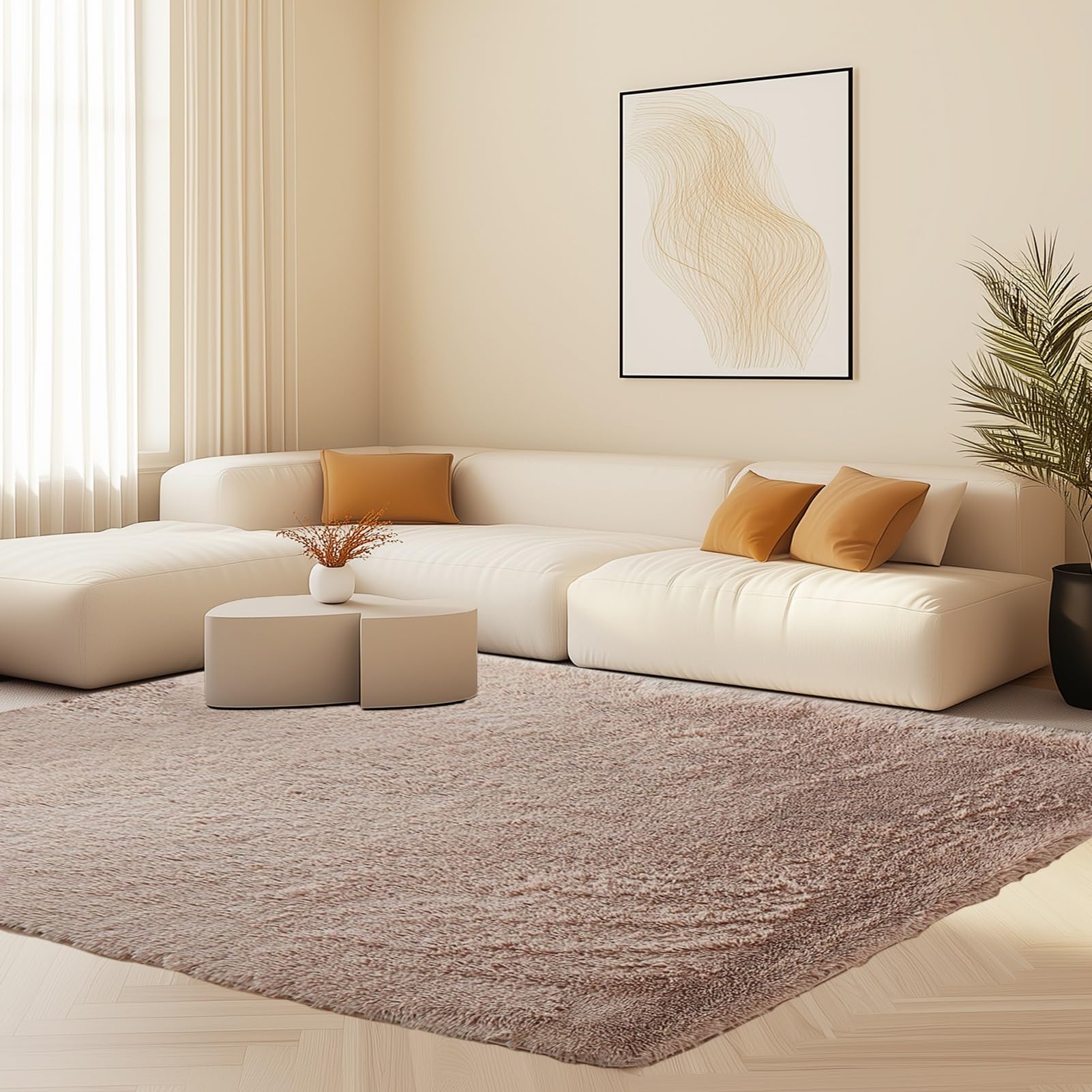 Tapis beige 145x240 cm doux et antidérapant pour le salon ou la chambre