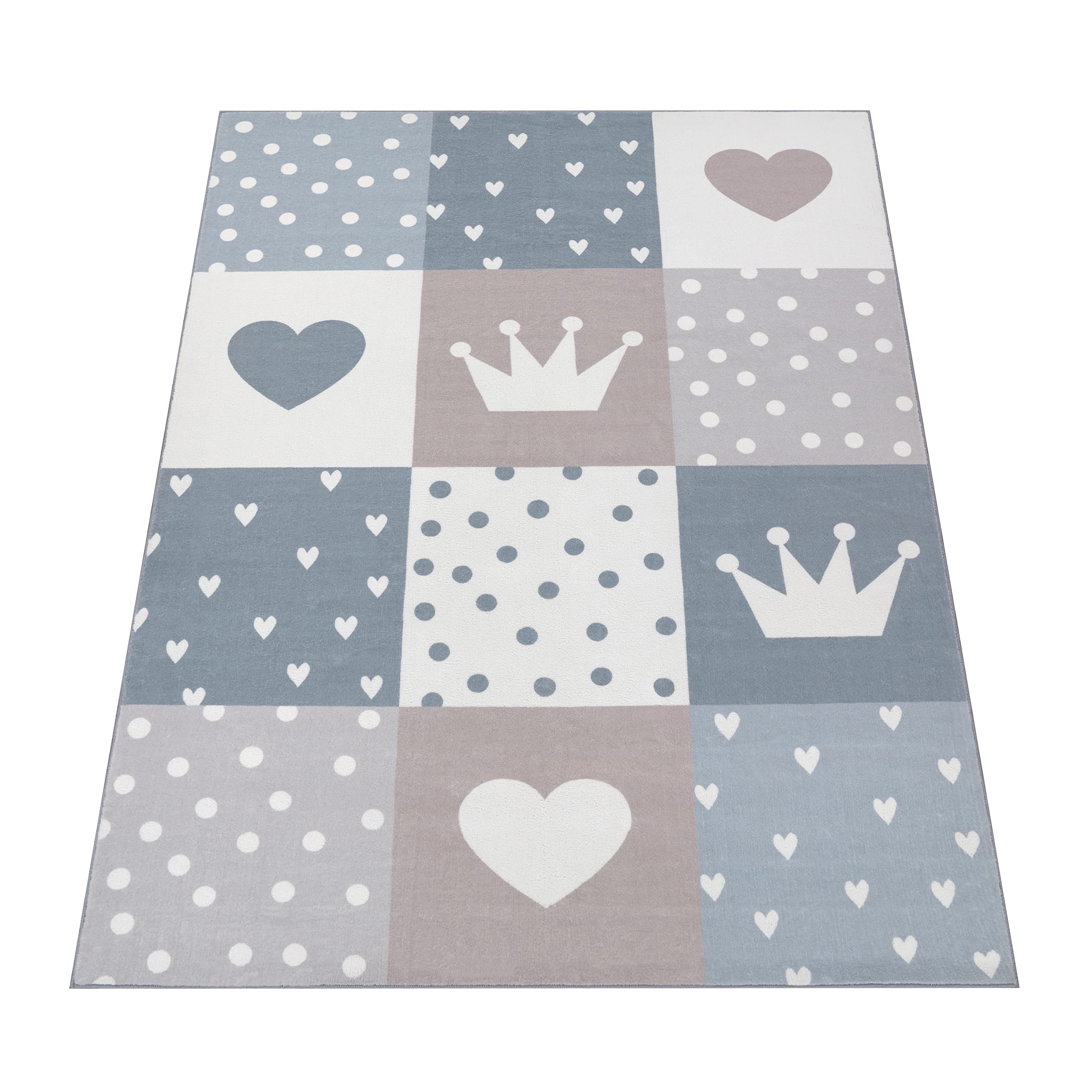 Paco Home Tappeto Bambini Cameretta Bambina Ragezzi Antiscivolo Arcobaleno Cuore Polkadot, Dimensione:80x150 cm, Colore:Beige