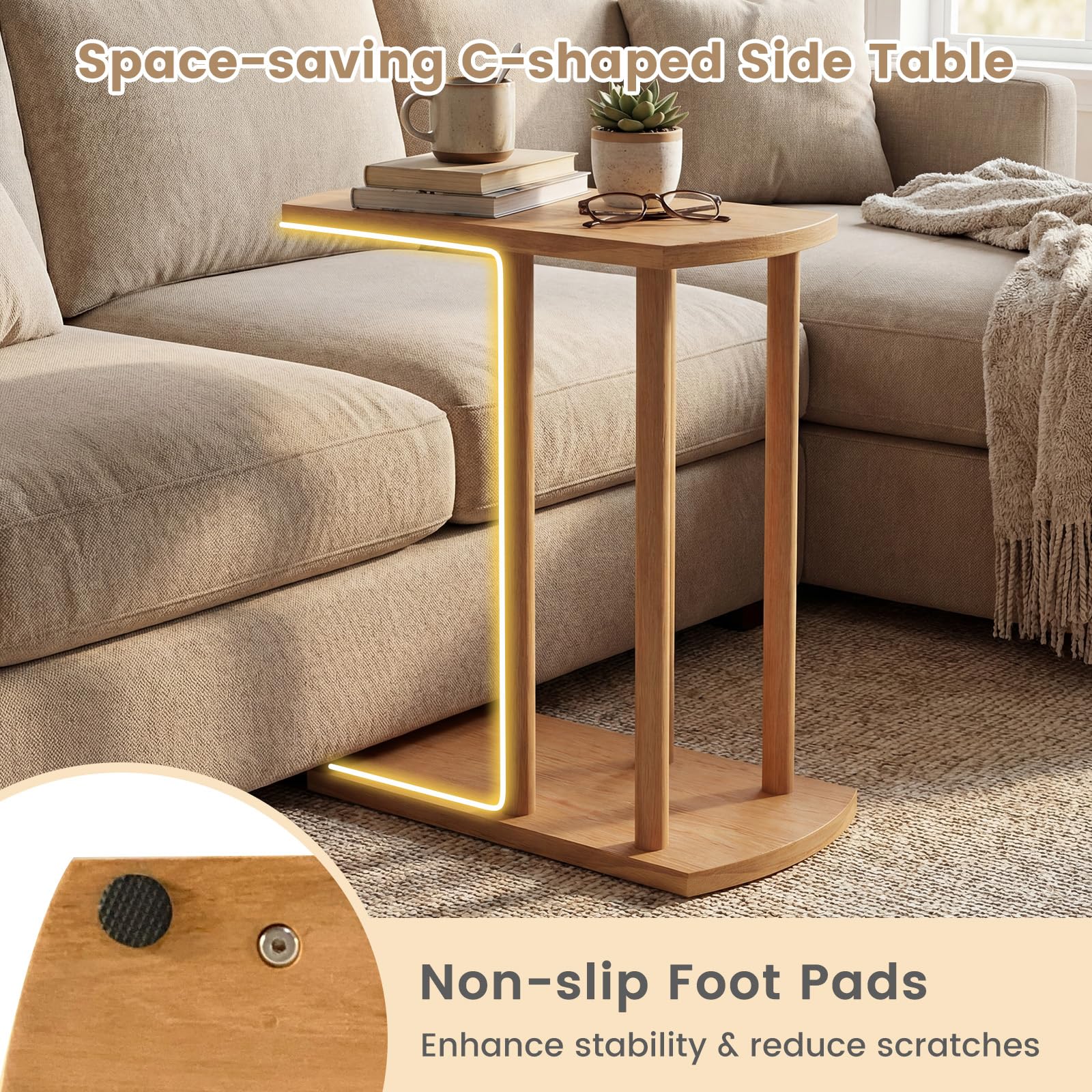 Amazon.com: Giantex C-Shaped Teak Wood Side Table, Set of 2 Narrow