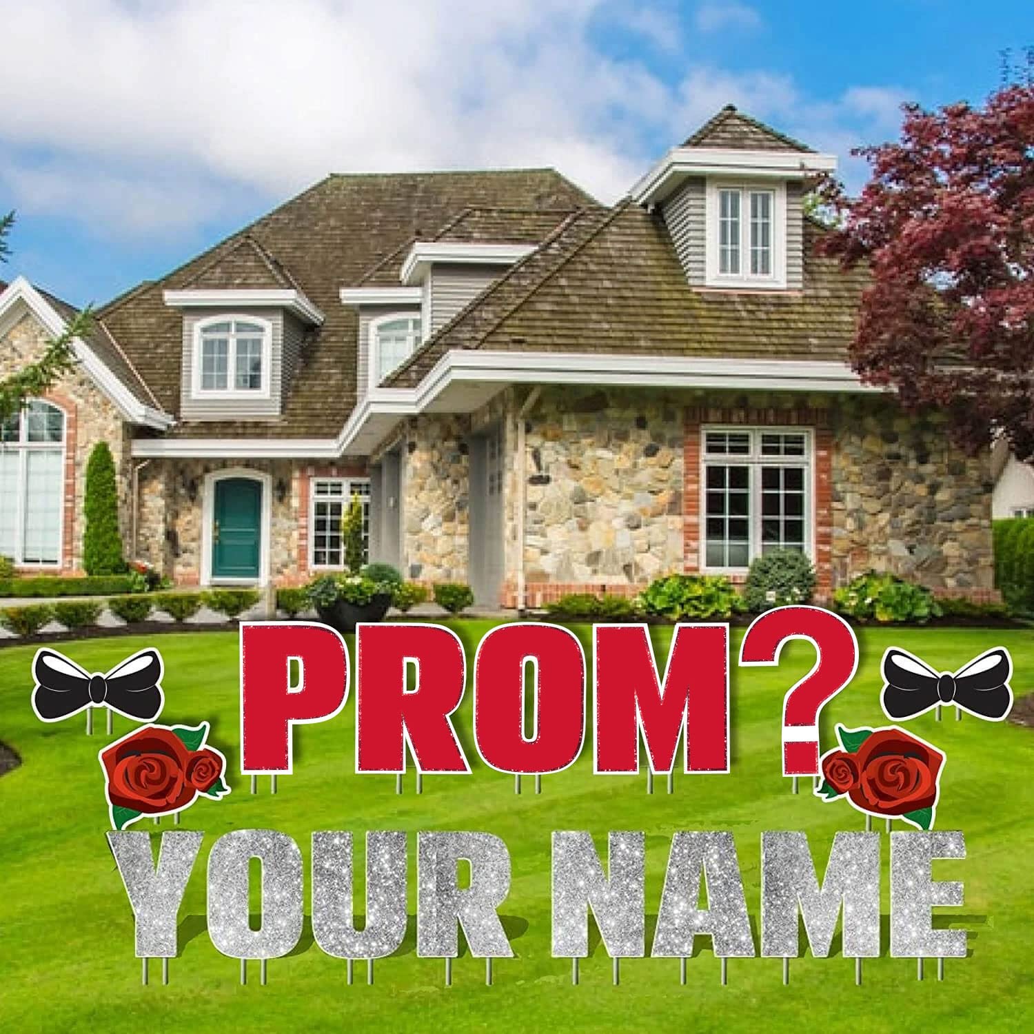 Victorystore Promposal Yard Signs: Prom Yard Letters With Custom Name, Yard Sign Outdoor Lawn Decorations (Red)