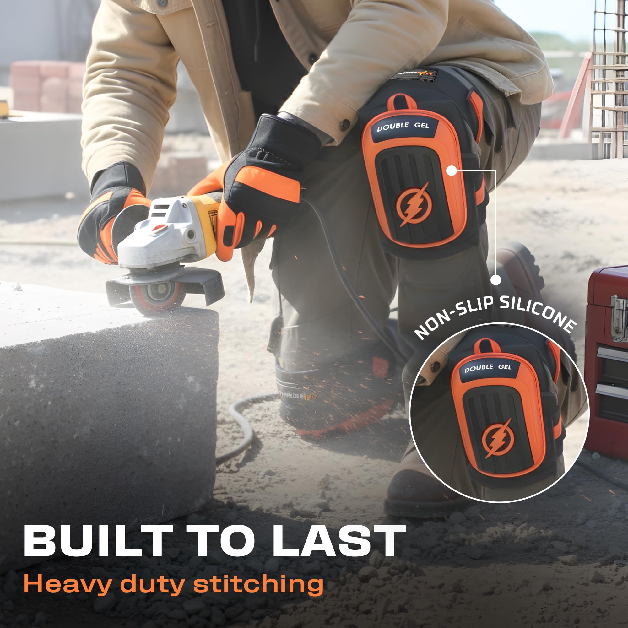 Thunderbolt Knee Pads for Men Construction Knee Pads for Work for Men and Women with Double Gel for Gardening Flooring Roofing Heavy Duty with Extra Thick Foam and Strong Adjustable Non-Slip Straps - Image 5