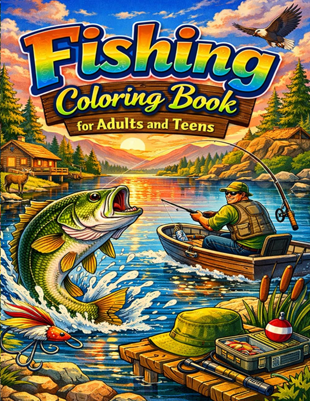 Fishing Coloring Book for Adults and Teens: Relaxing Lake, Wildlife and Outdoor Fishing Scenes for Stress Relief