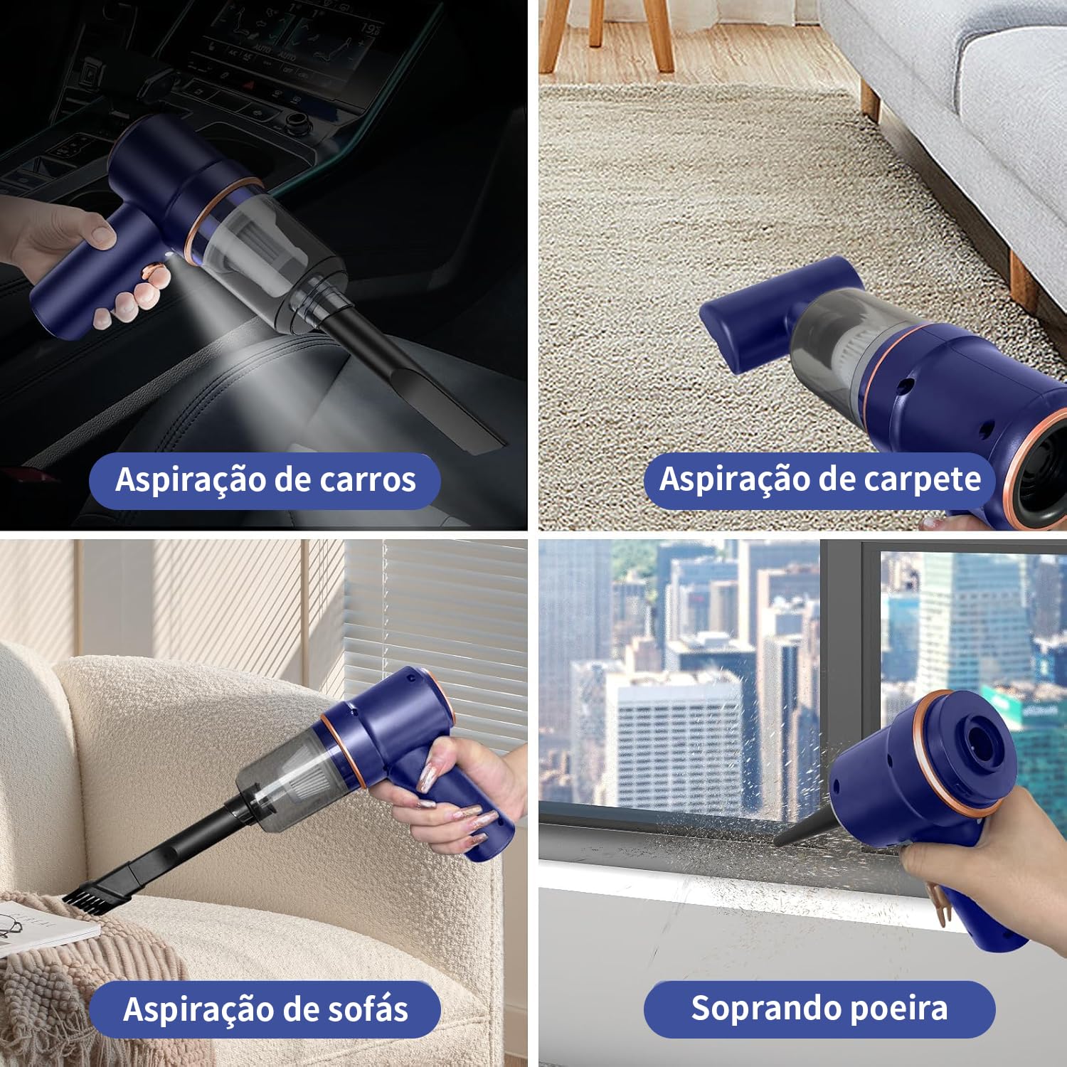 Aspirador de Pó Portátil 5 em 1 Multifuncional - Sem Fio, Recarregável,  Compacto, Filtro HEPA Lavável, 5 Acessórios, Ideal para Casa e Carro (Azul)  - Limpeza e Praticidade | Amazon.com.br