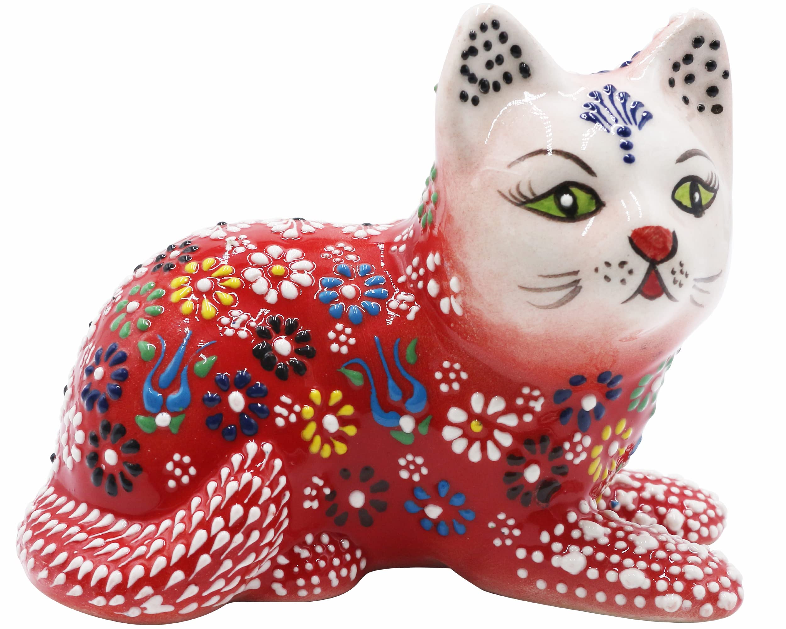 トルコハンドメイドセラミック花柄 猫型オーナメント トルコハンドメイドセラミック花柄 猫型オーナメント