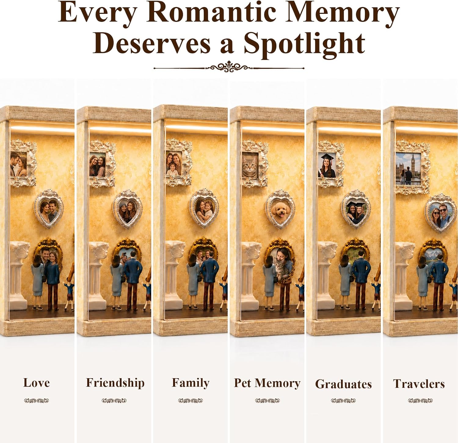 LED DIY Shadow Box Frame Kit – Includes 12 Mini Photo Frames & 10 Miniature Figurines – Personalized 3D Memory Display with Lights, Ideal for 50th Wedding Anniversary or Engagement Gift