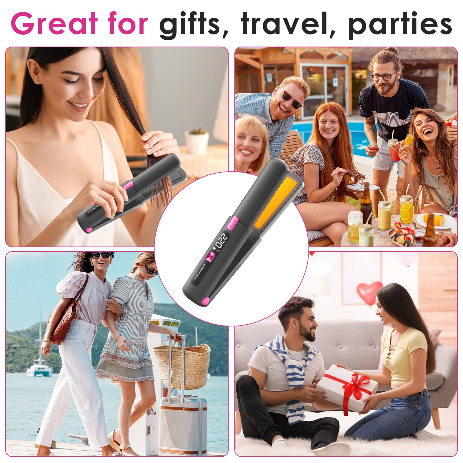 Piastra per Capelli Senza Fili, 2 in 1 Mini Piastra e Arricciacapelli Portatile, Ricaricabile USB, Riscaldamento Rapido, 6 Temperatura Regolabile, Piastra da Viaggio Capelli