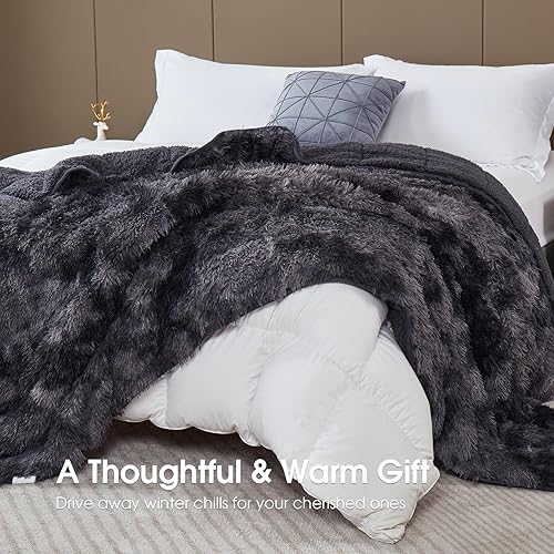 Miniatura 6 de Manta con peso de 15 libras tamaño Queen, manta pesada de piel sintética lanuda Sherpa para dormir, natural y relajante, manta pesada de felpa