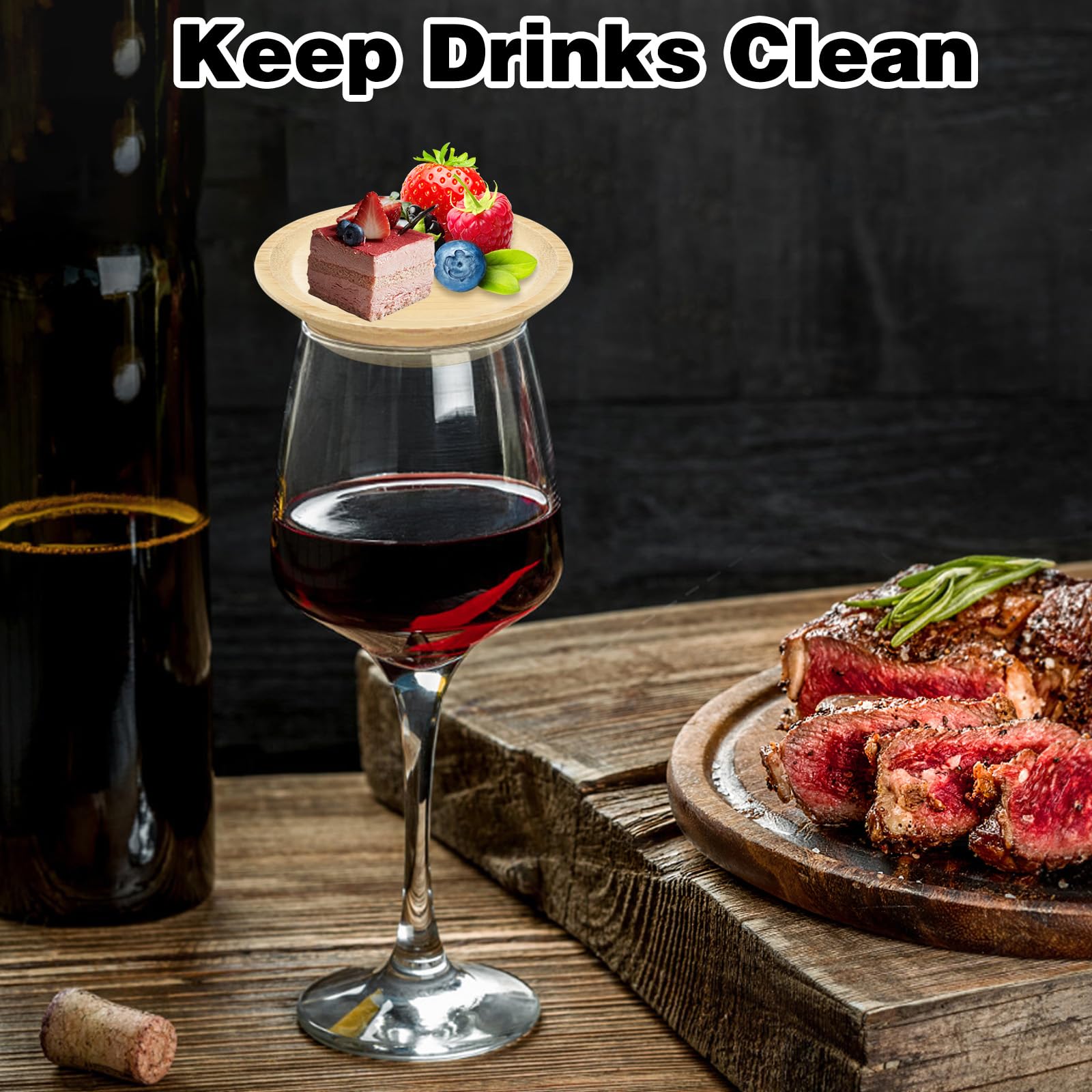 Topper Antipasti Dessert Riutilizzabile 6 Topper Per Bicchieri Vino In Legno - Piattini Antipasti E Dessert Topper Salumi Bicchieri