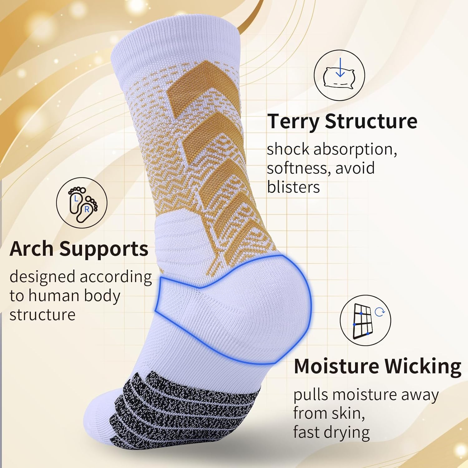 Basketball Socks for Men,Performance Cushioned Men's Athletic Crew Socks with Arch Compression for Cycling Basketball - Image 3