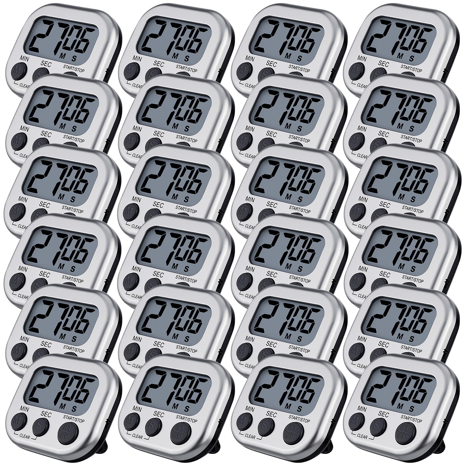Leumoi 24 timer digitali da cucina magnetici, grande schermo, allarme forte interruttore on/off, conto alla rovescia, impostazione di memoria per cucinare in aula (argento e nero)