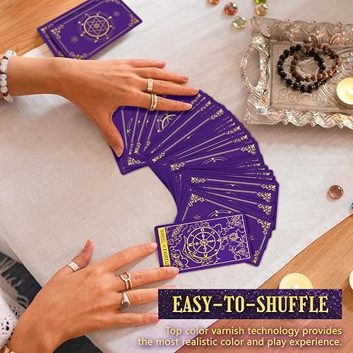 Miniatura 8 de Hihealer Baraja de 78 cartas de tarot con libro guía y bolsa de transporte de lino, cartas clásicas originales de tarot para principiantes a