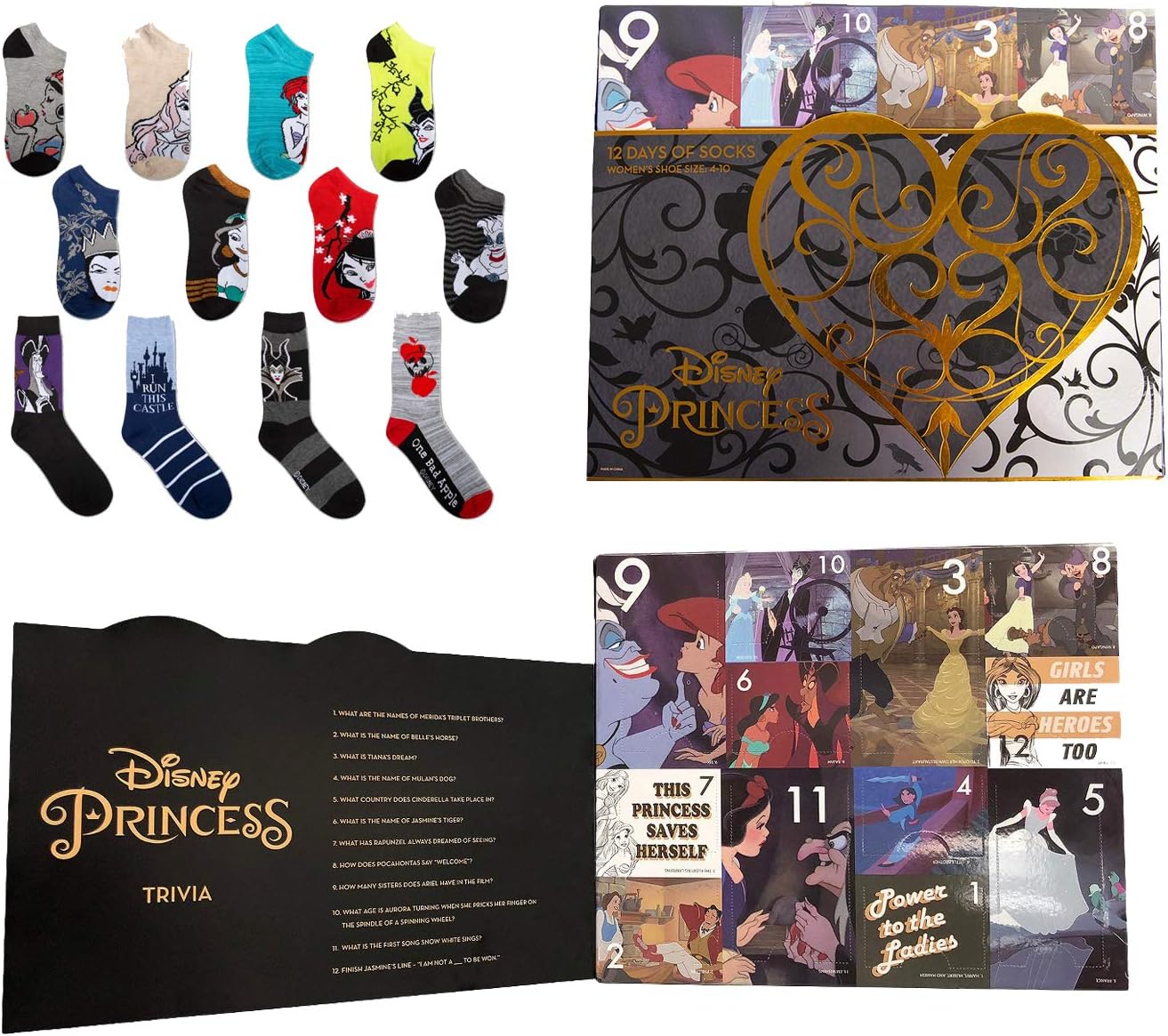 Disney Princess and Villians 12 Days of Socks Advent Calendar Gift Set (Womens)