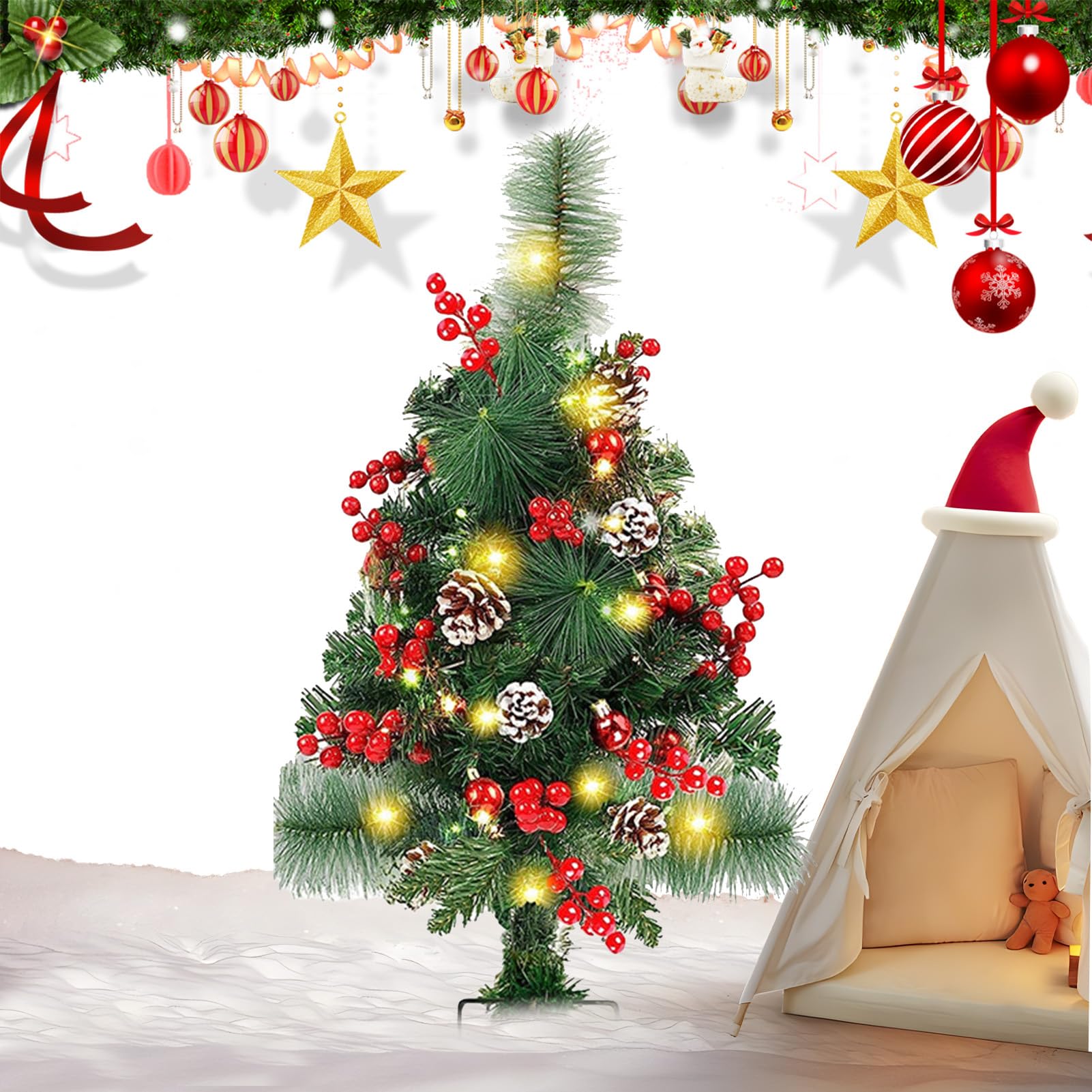 Árbol de Navidad artificial luminoso con 20 LED y postes de fijación resistentes al viento
