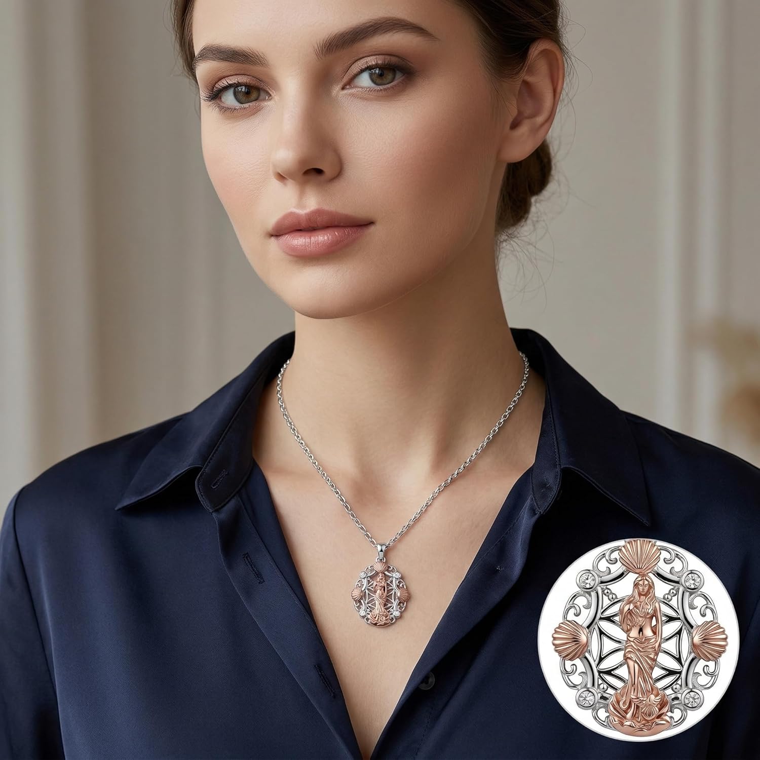 Aphrodite Necklace Silver Rose Gold Plated Afrodita Pendant Goddess Necklace Aphrodite Jewelry Greek Gifts for Women
