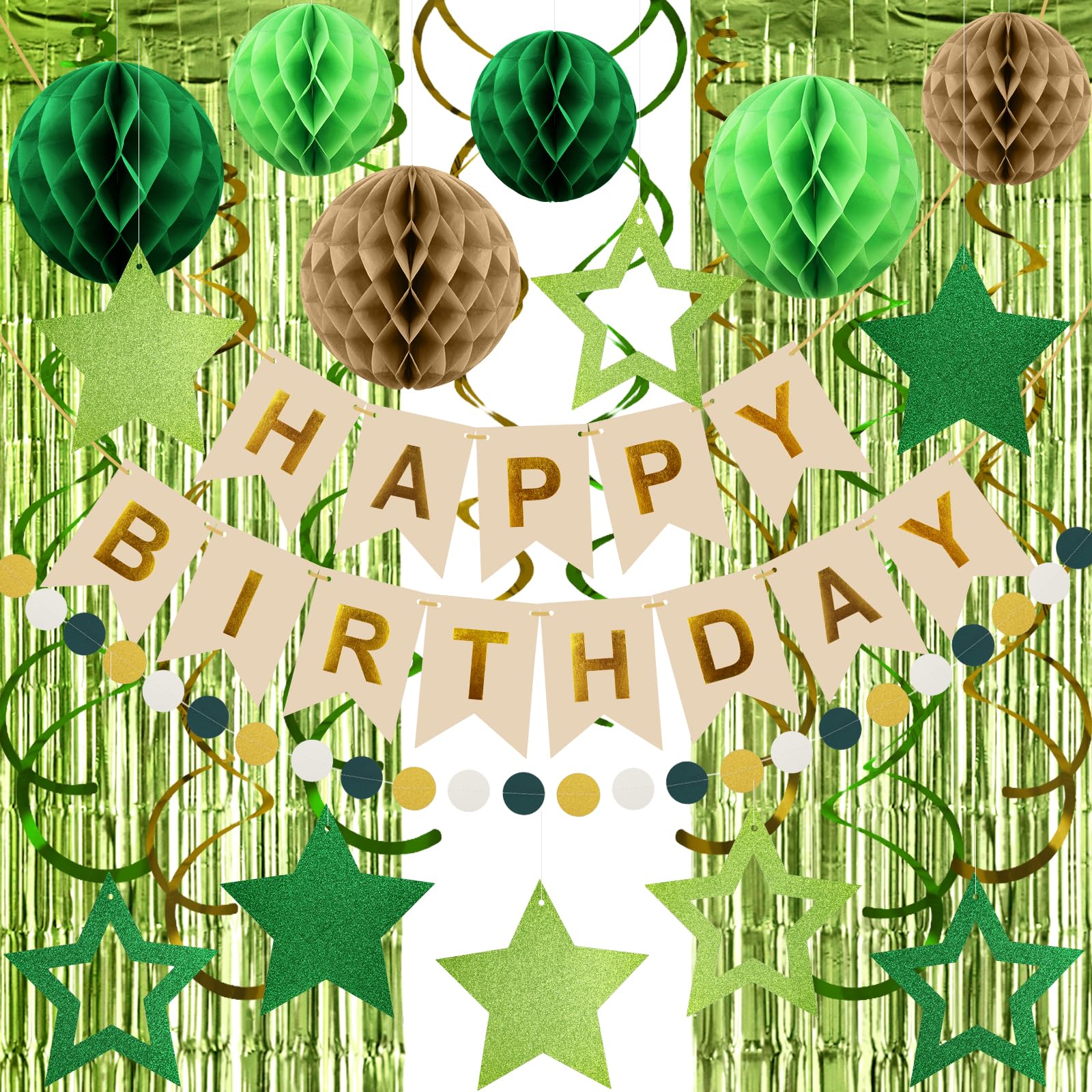 ZERODECO Birthday Decorations, Happy Birthday Banner with Paper Honeycomb, Star Hanging Swirl, Fringe Curtain, Garland, Party Decorations for Women