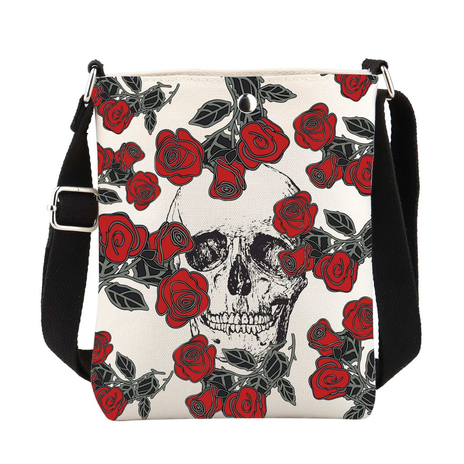 FUSTMW Skull Crossbody Bag - Skeleton Lover Gifts with Rose Print, Purse, Shoulder Strap