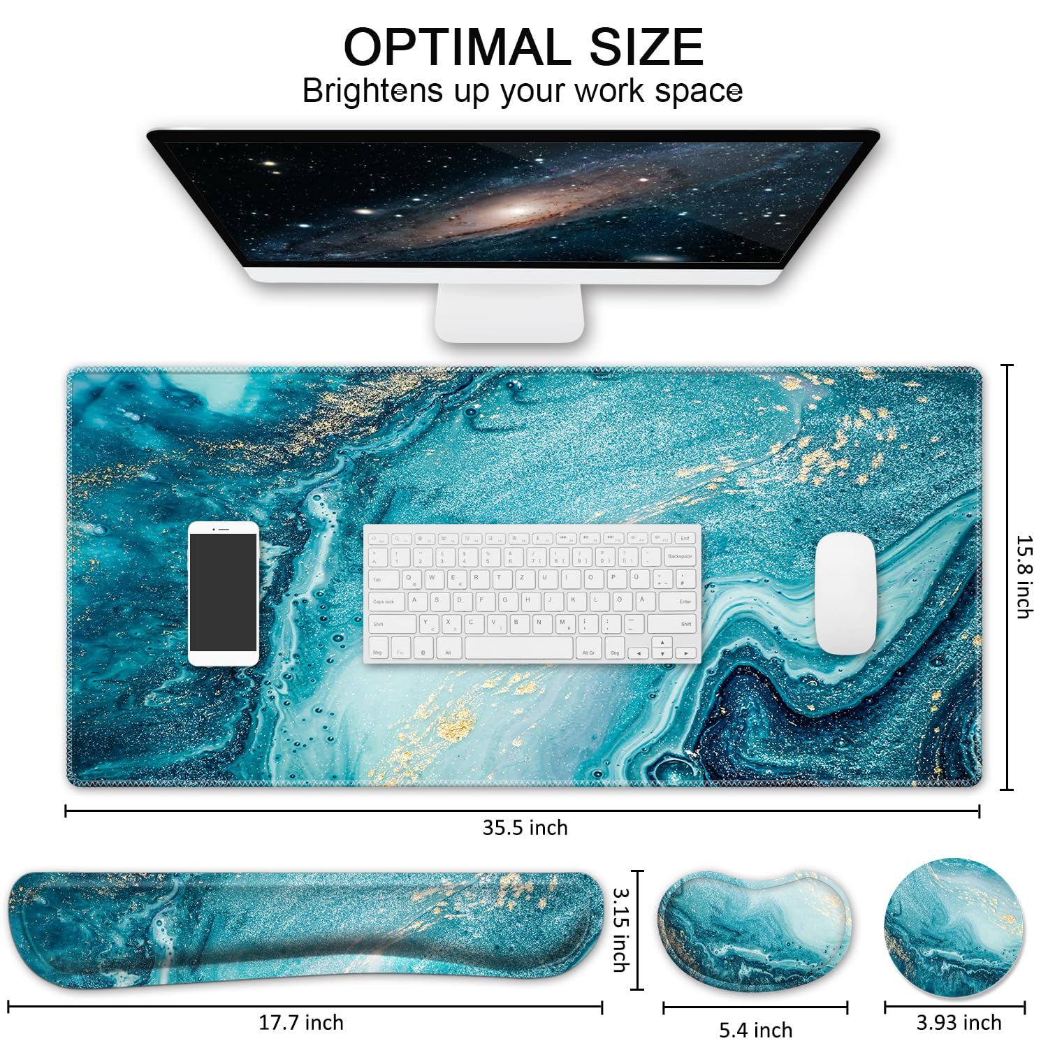 Set Tappetino Tastiera E Mouse Con Poggiapolsi E Sottobicchiere - Grande 80x30 Cm, Antiscivolo, Per Ufficio E Gaming