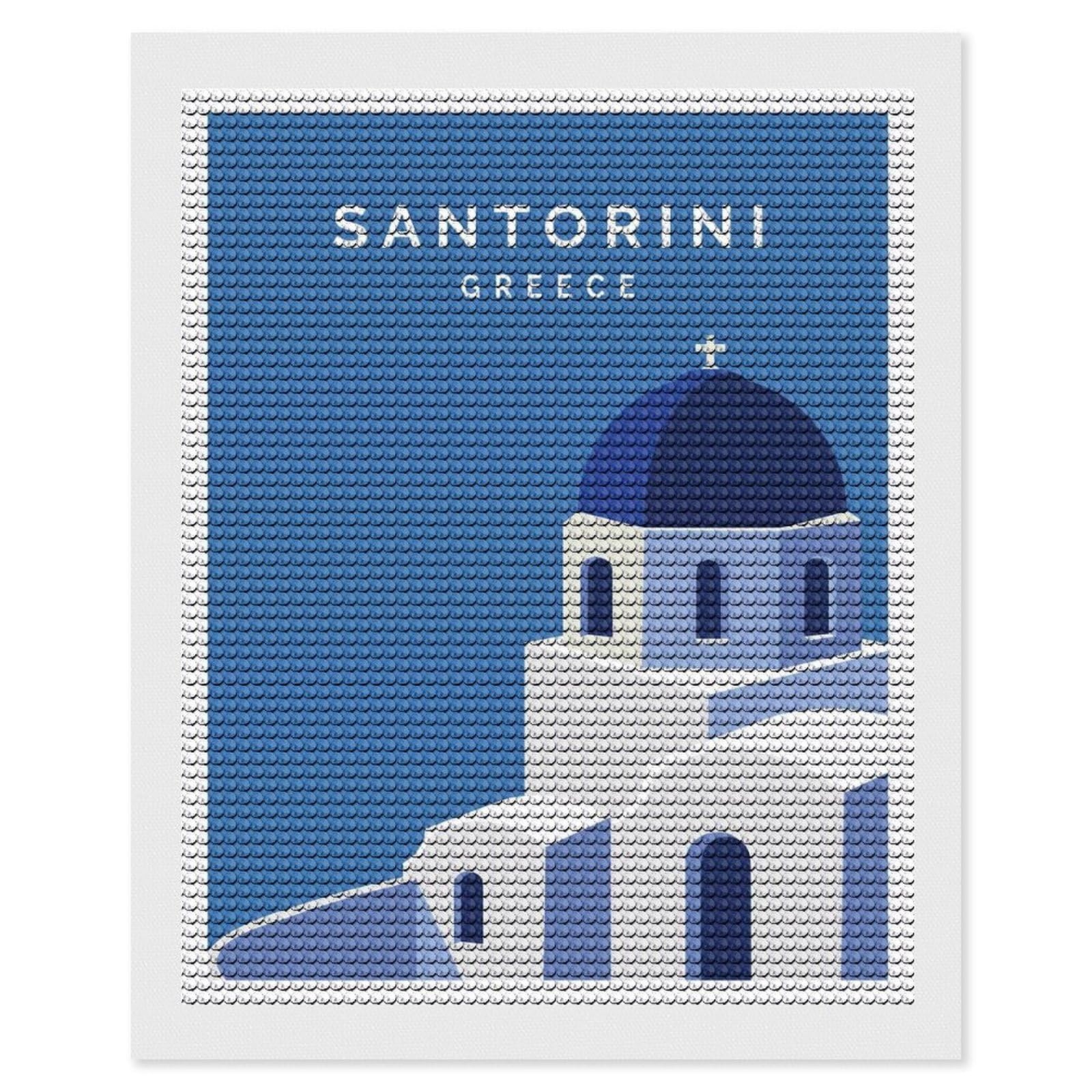 Junmoney Santorini Greece Minimalist Travel Diamond Art Canvas 16"x20", for Adults, Good for Quiet Evenings, Bedroom Decor, Festive Craft Gift, Easy to Enjoy