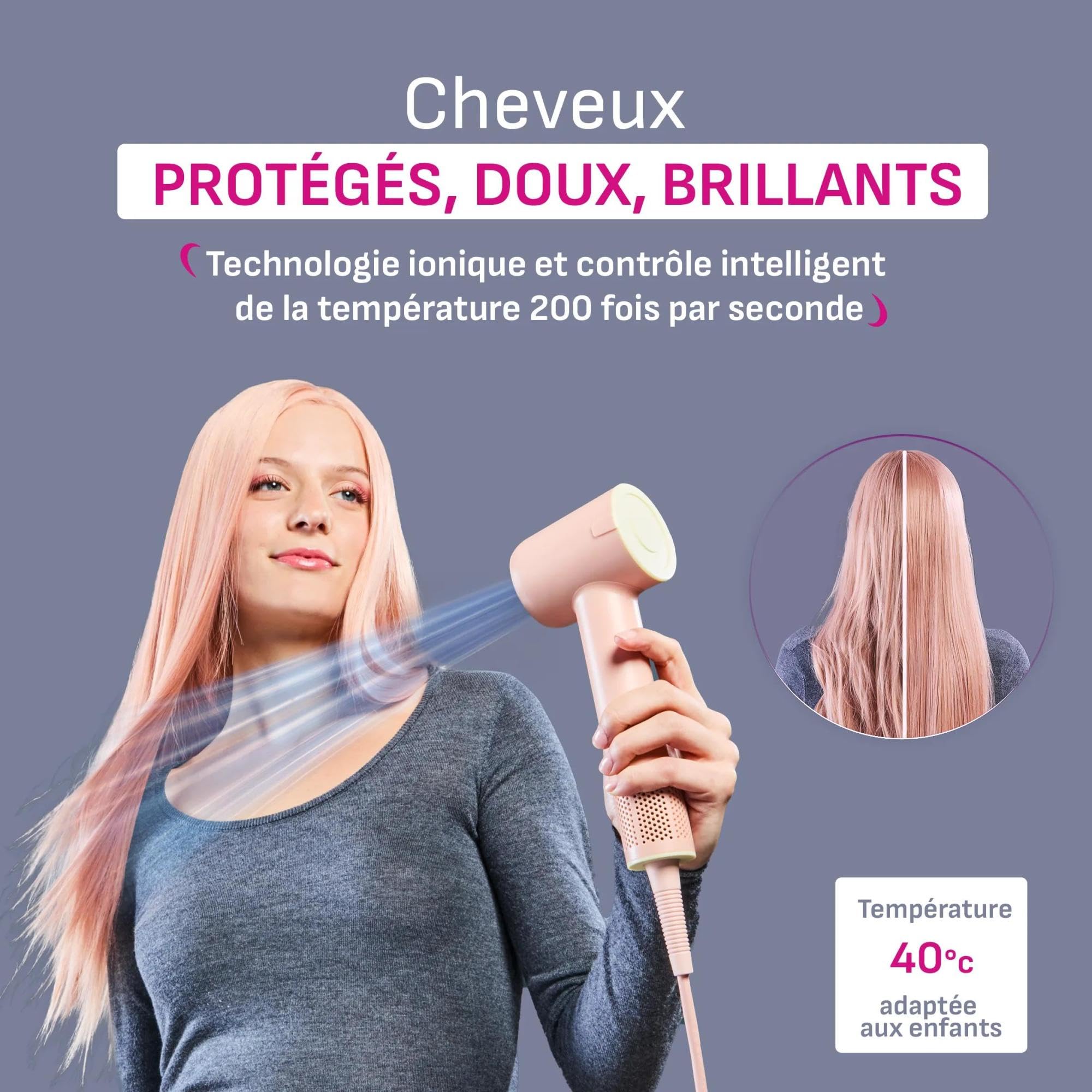 Calor Blumia, Sèche-cheveux ultra compact et léger, Moteur digital, Flux d'air 225km/h, Contrôle de température, Buse magnétique, Facile à ranger et transporter, Pêche, HY5N11C0