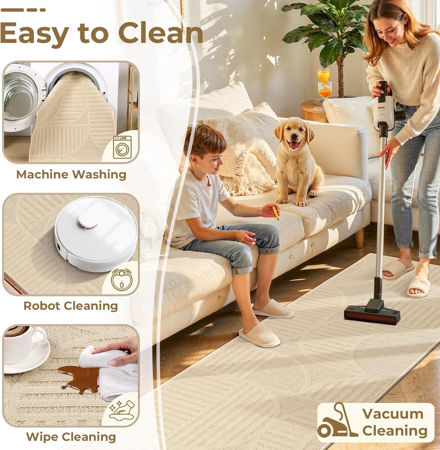 Findosom Washable Runner Rug 2x10, Geometric High-Low Textured Non Slip Hallway Runner Rug with Rubber Backing, Boho Carpet Runner for Kitchen, Bedroom, Laundry, Entryway, Bathroom, Beige