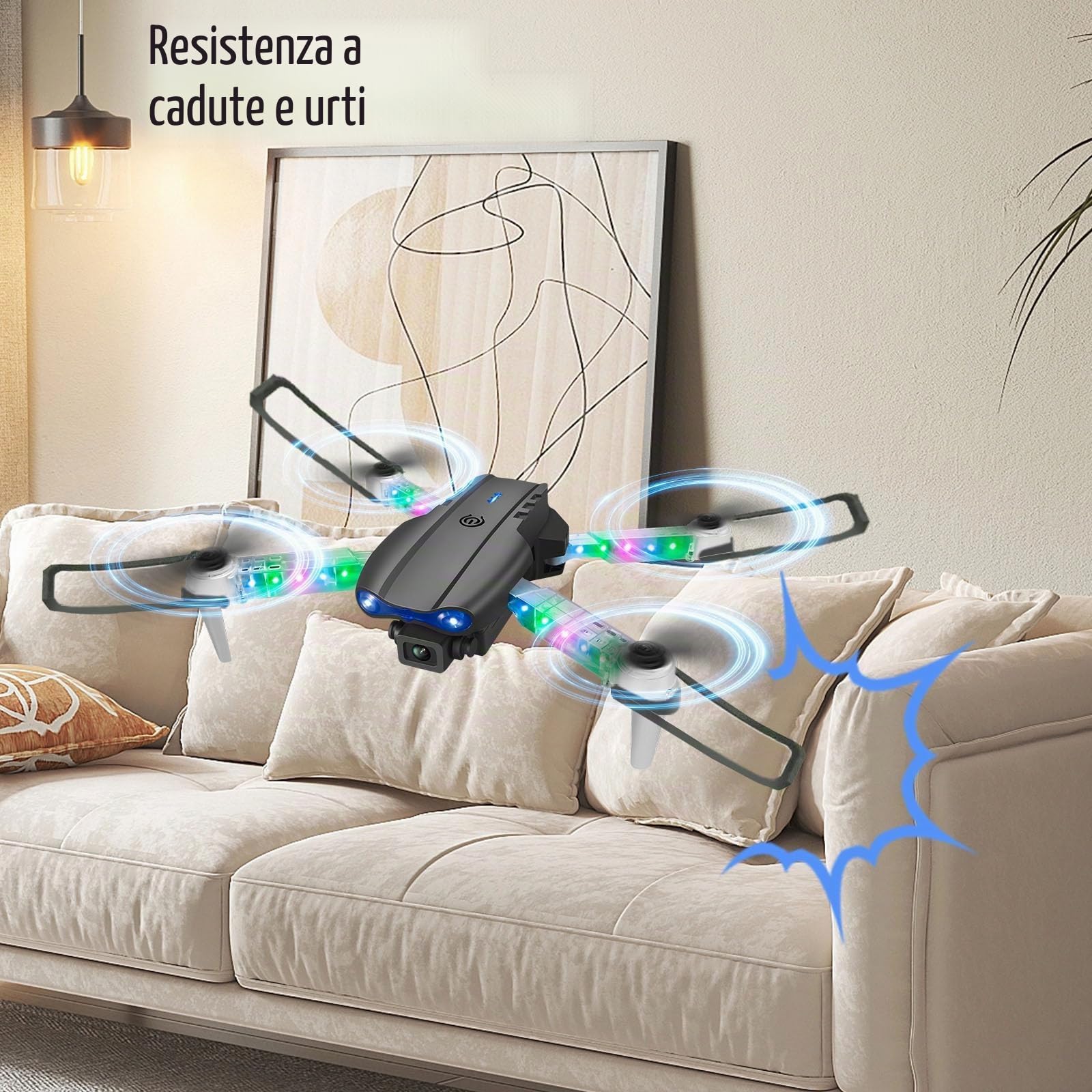 OBEST Drone con Telecamera per Principiante,Mini Drone Professionale con Luce LED Colorata,Wifi FPV Pieghevole RC Quadcopter,Capovolgimento 3D,Atterraggio e Volo con un Clic