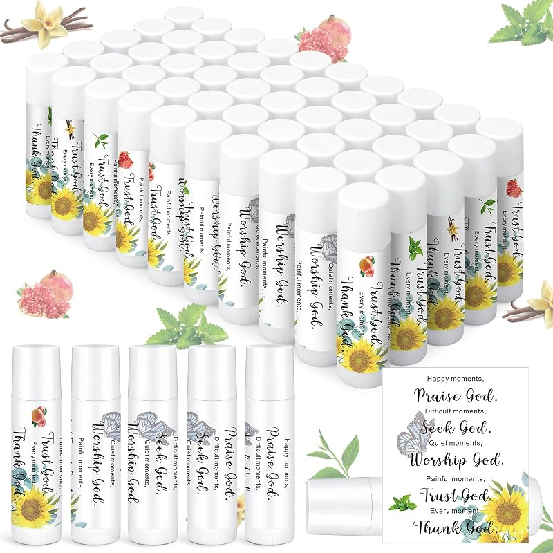 Bálsamo labial Siifert com mensagens religiosas cristãs, 5 sabores, Pacote com 50 unidades