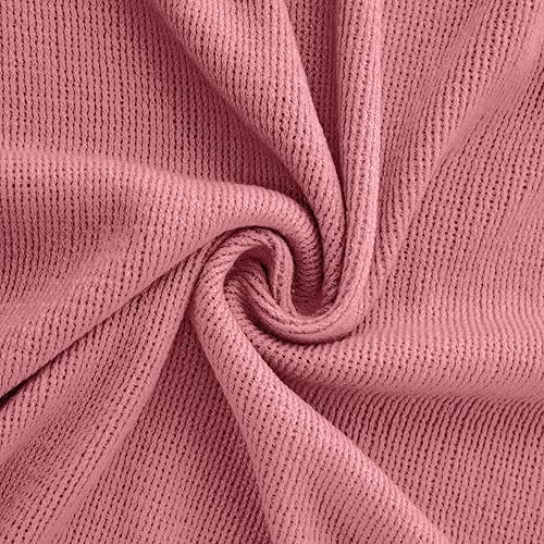 Miniatura 8 de Vonty Manta de punto rosa polvoriento con borlas y flecos, 50 x 60 pulgadas, manta de punto súper suave, manta ligera decorativa de granja para