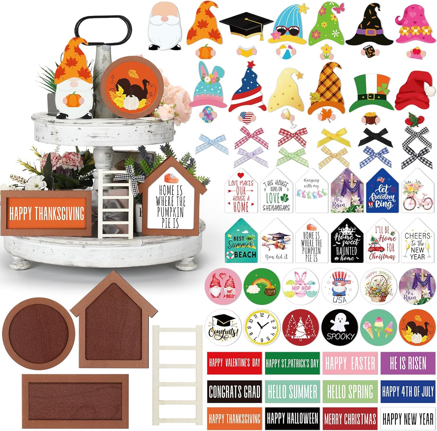 65 Pcs Fall Farmhouse Tiered Tray Decor Set Interchangeable Year Round Seasonal Tray Decorations Holiday Rustic Wooden Frames Arch Ladders Cards Bow Knot for Home Kitchen Table Decor 65 Pcs Fall Farmhouse Tiered Tray Decor Set Interchangeable Year Round Seasonal Tray Decorations Holiday Rustic Wooden Frames Arch Ladders Cards Bow Knot for Home Kitchen Table Decor