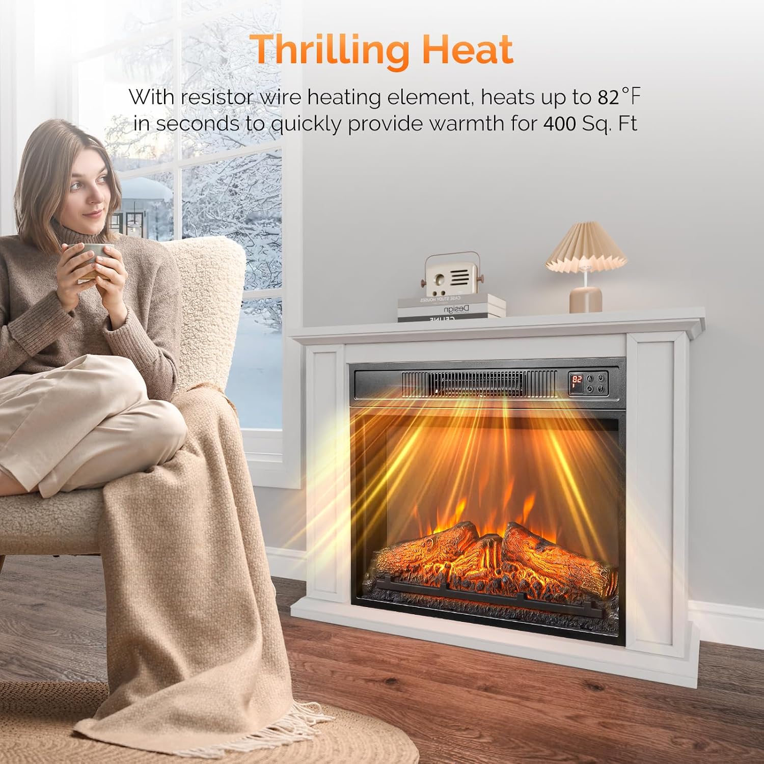 ROVSUN 26" Electric Fireplace Inserts with Remote Control, 1400W Recessed Stove Heater with 8H Timer, 6 Flame Colors, 5 Brightness for Indoor Use, ETL
