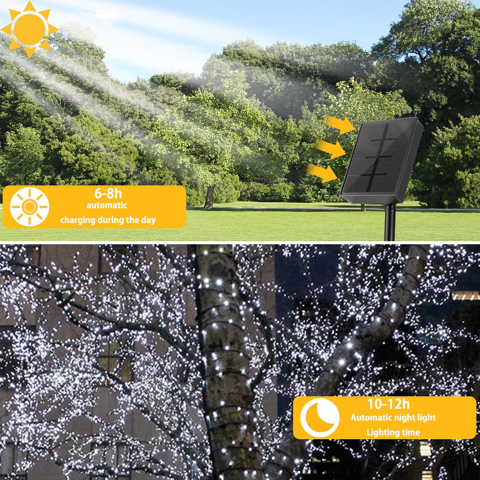 SOLARBABY 2 Pezzi Catena di Luci Solari per Esterni, Catena Luminosa Esterno Solare, 20M 200LED Luci Solari da Giardino 8 Modalità Luce Esterno Decorazioni per Giardino,Natale,Matrimonio-Bianco
