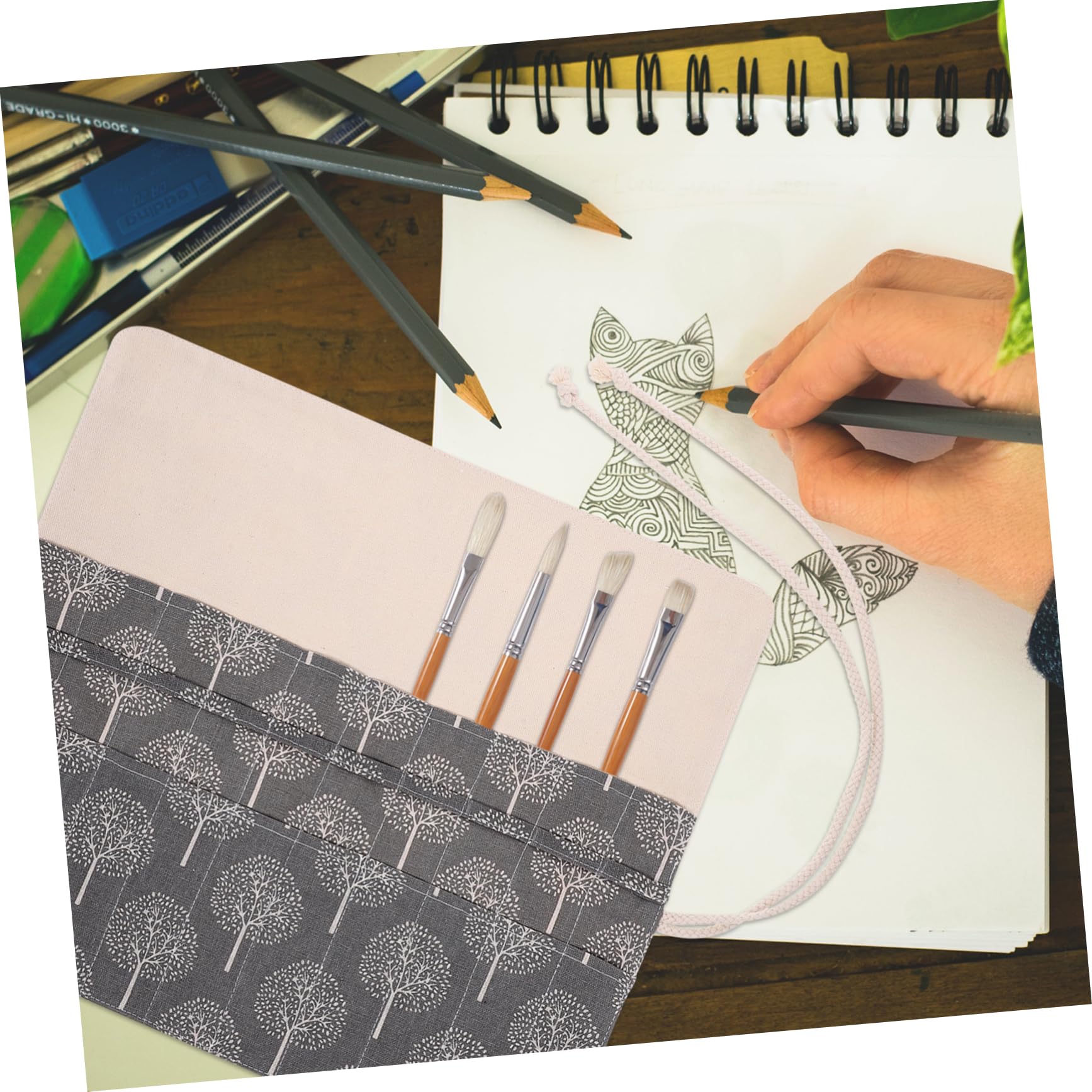 SEWACC 3 Teilige Stifttasche Aufbewahrungstasche Make Up Pinseltasche Aquarell Pinseltasche Stifttasche Make Up Tasche Mit Pinsel Organizer Pinsel Aufrollbarer Pinselhalter Stift