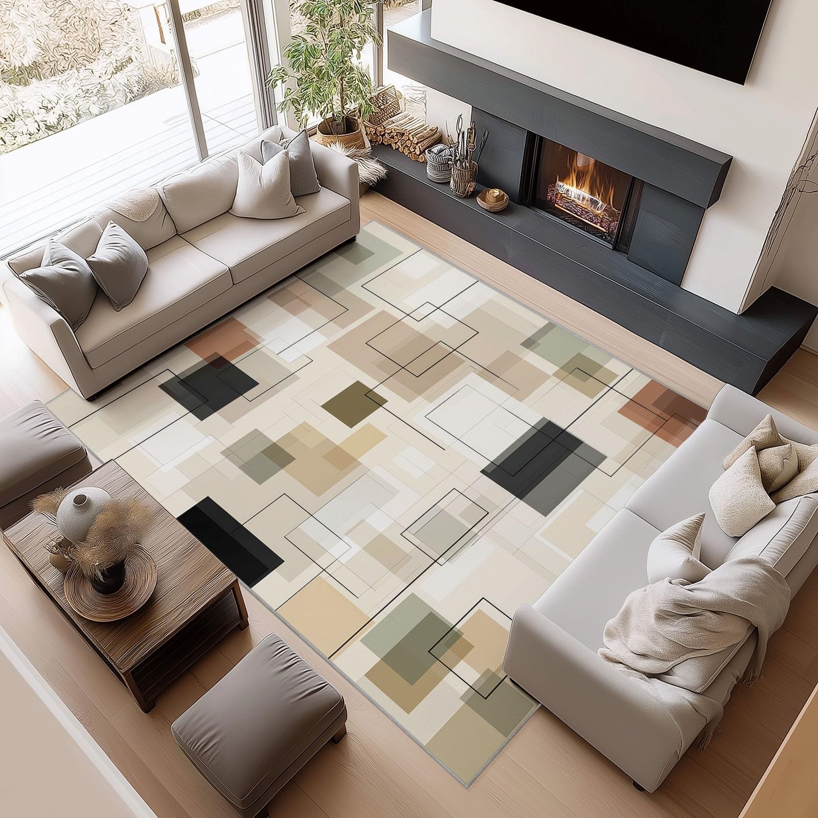 Tapis moderne abstrait 120 x 150 cm lavable poils courts doux antidérapant