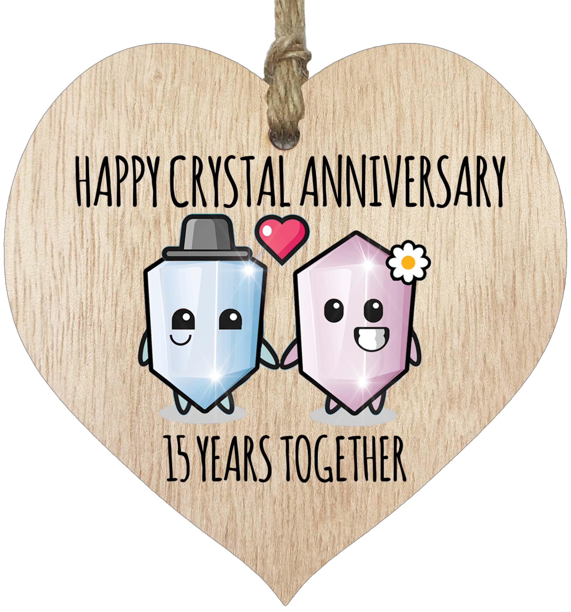 15th Wedding Anniversary Wooden Heart Plaque for Wife or Husband