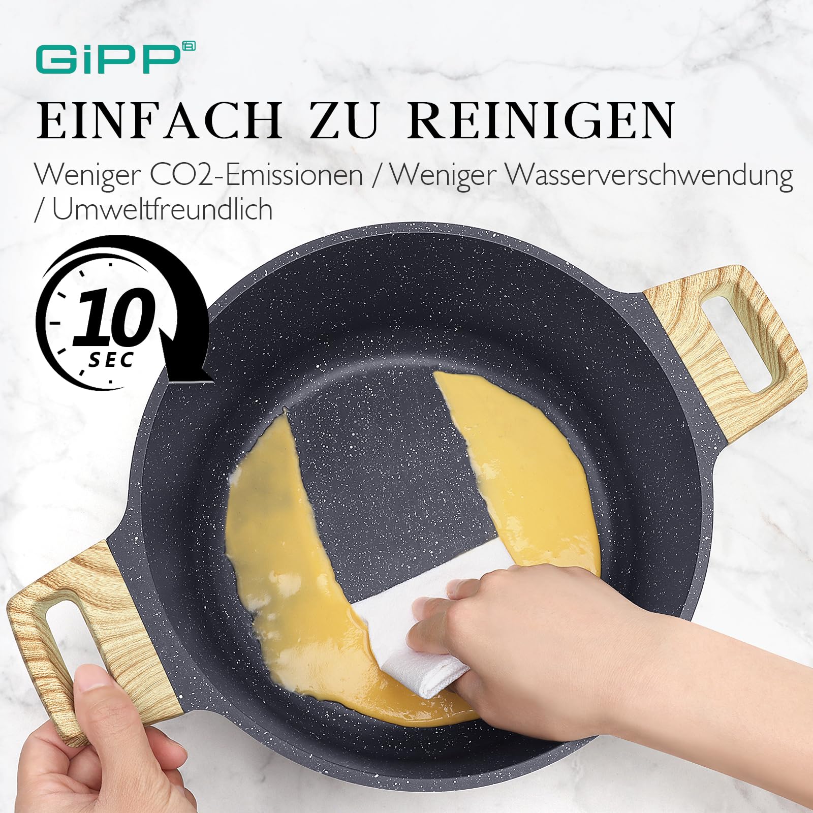 GiPP Pfannen- und Topfset mit Keramischer Antihaftbeschichtung – 21-Teiliges Induktions-Pfannenset mit Pfannenwender + Löffel, Ungiftig, für Verschiedene Herdarten Geeignet,Grau