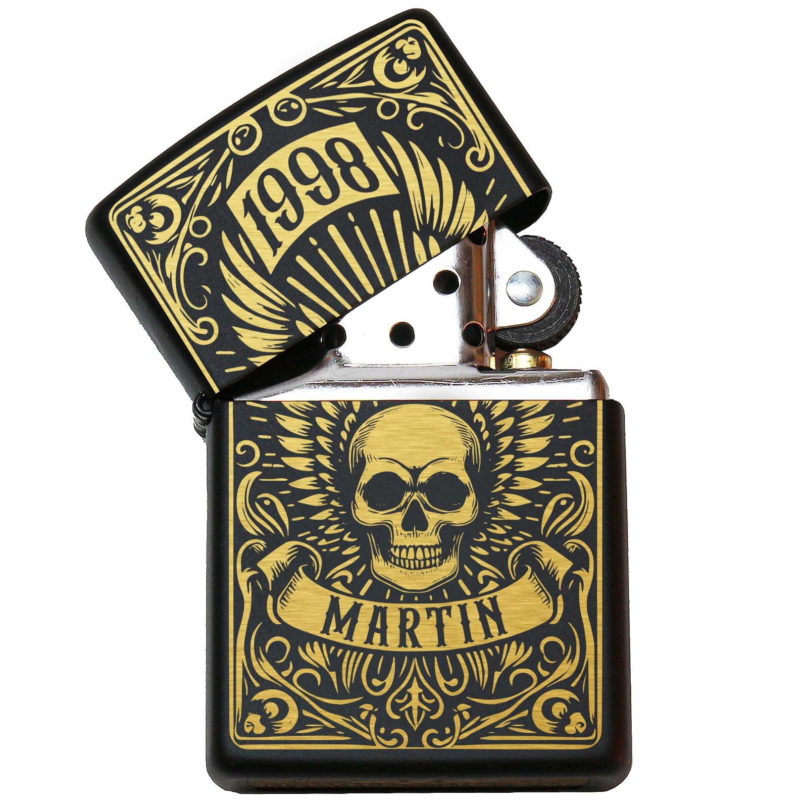 Totenkopf Zippo Feuerzeug mit personalisierter Gravur, Sturmfeuerzeug mit Totenkopf Zippo Geschenk für Männer