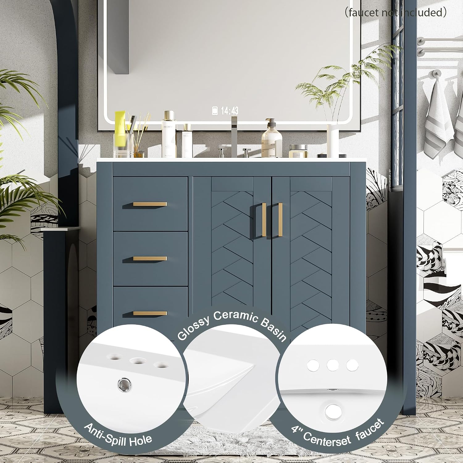 Close-up of ceramic sink features