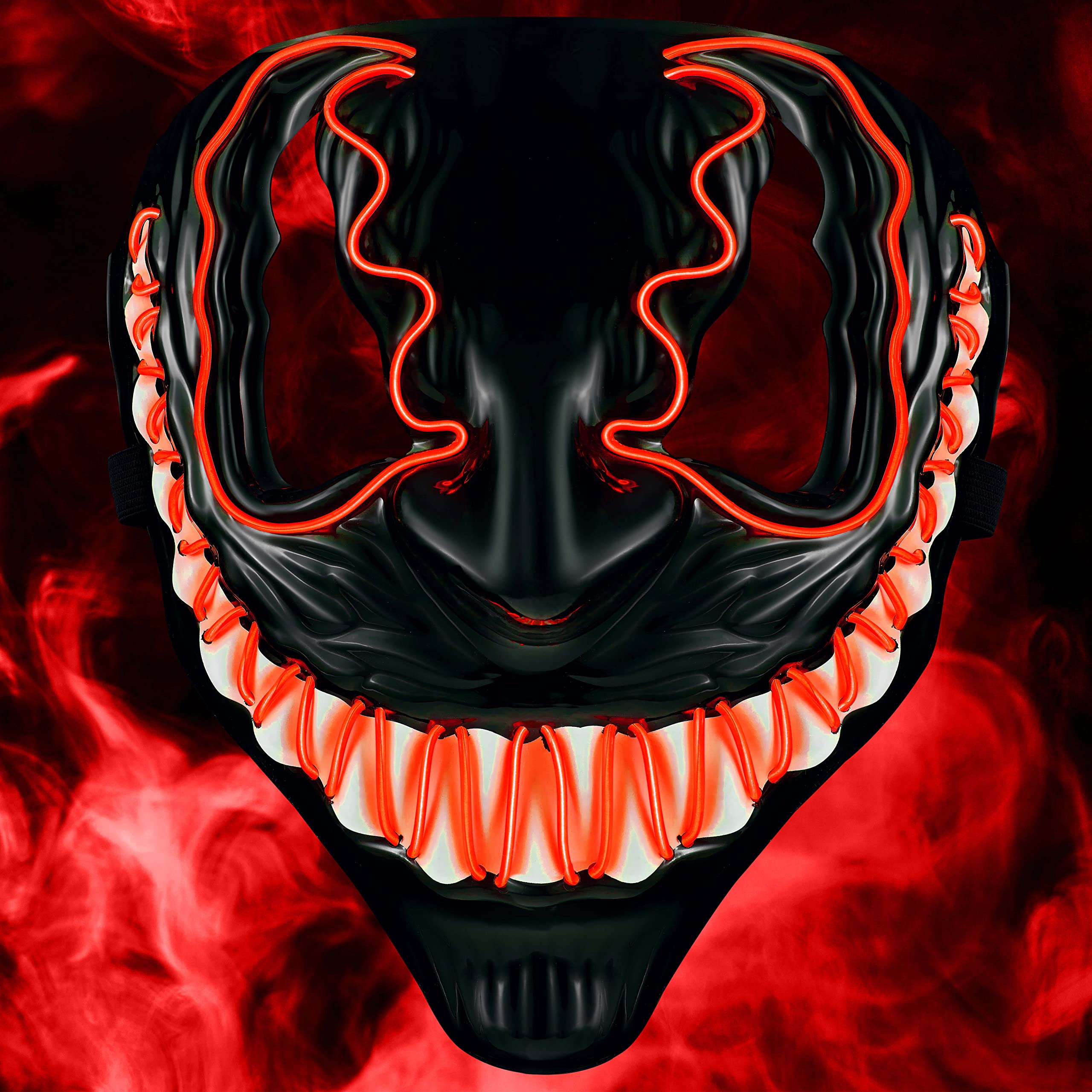 Balinco LED Venom Mask with 3 light modes - perfect for Techno DJ | Halloween | Cosplay | Carnival | Scary Mask | Neon Mask | as an addition to a horror costume (Red)
