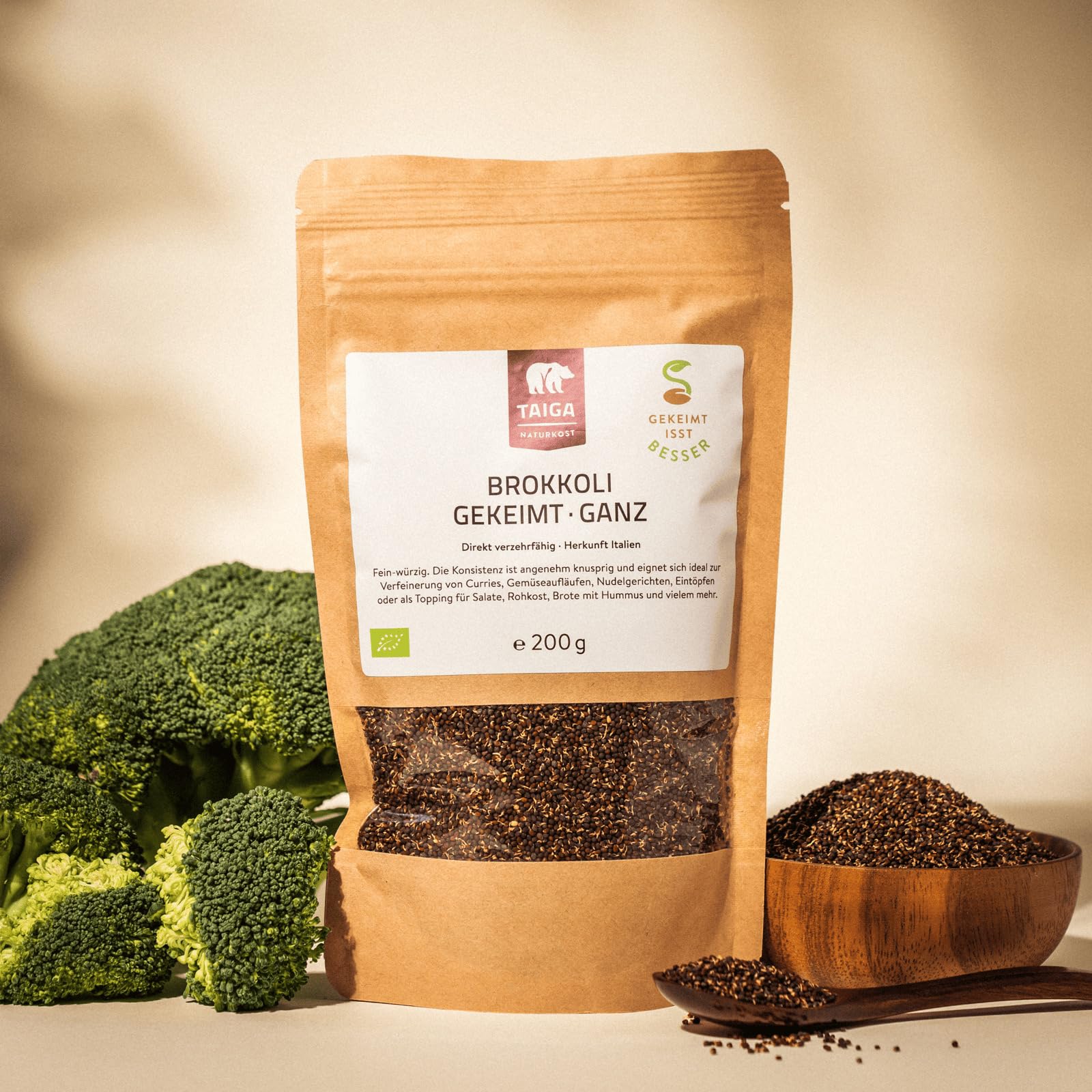 TAIGA Naturkost - Gekeimte Bio Brokkolisamen, Sprossen - 200g, mit hohem Sulforaphangehalt, Bio-Qualität (200g (3er Pack))