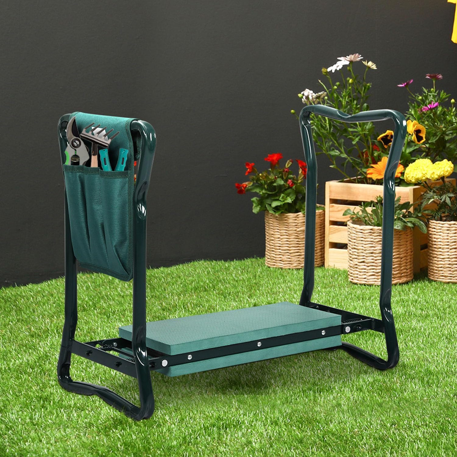 YORKSHIRE HOMEWARE 2 In 1 Folding Portable Garden Kneeler With Bag & Golves & Foam Chair Seat Foldable Bench Gardening Lawn Knee Kneeling Pad Mat Soft Padded Stool Lightweight Great Gardening