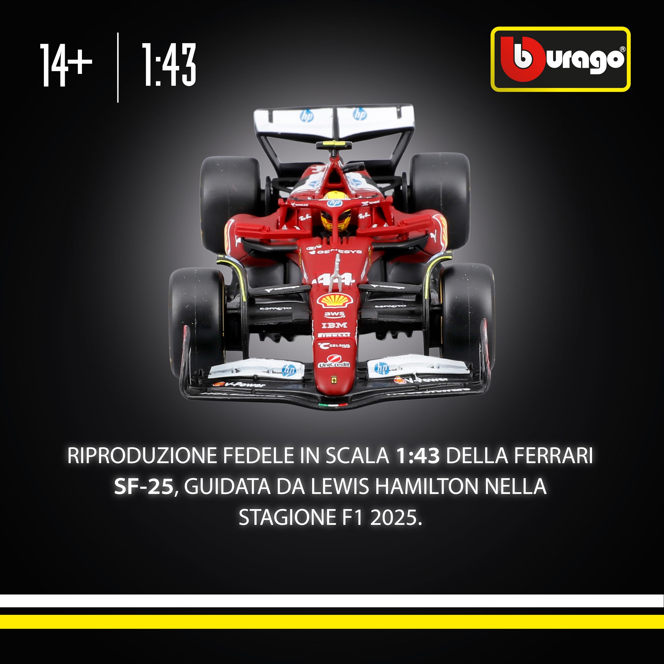 Bburago Ferrari SF-25 F1 2025 #44 Hamilton Diecast 1:43 Replica Dettagliata Teca Basetta Licenza Ufficiale Ferrari