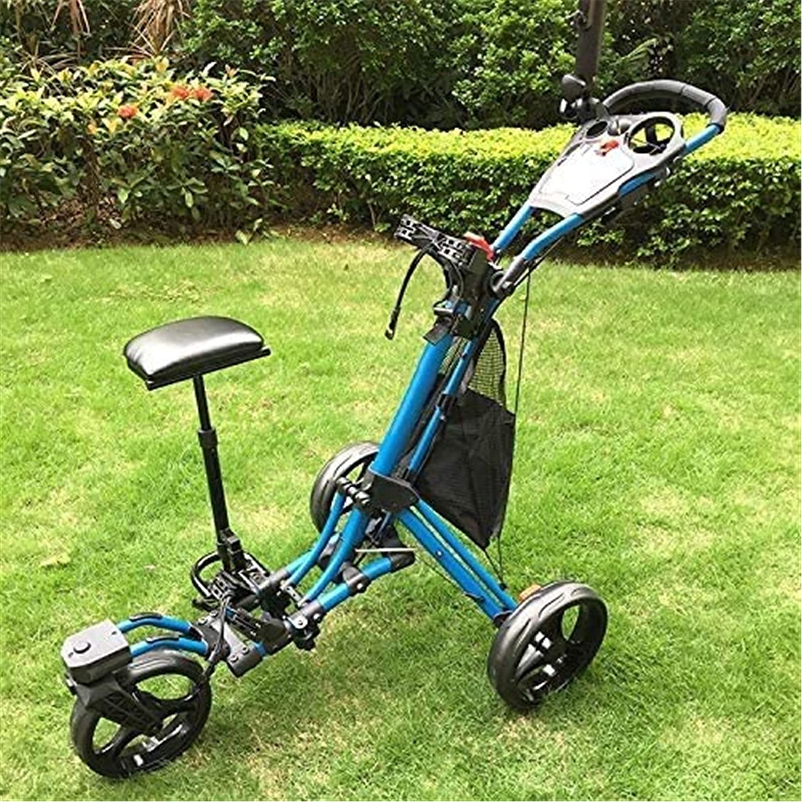 Carrito de Golf Carritos de Golf y carros de Golf Carrito de Golf de 3 Ruedas Plegable Duradero/portavasos Tres Ruedas giratorias con Accesorio de Sistema de Freno de pie