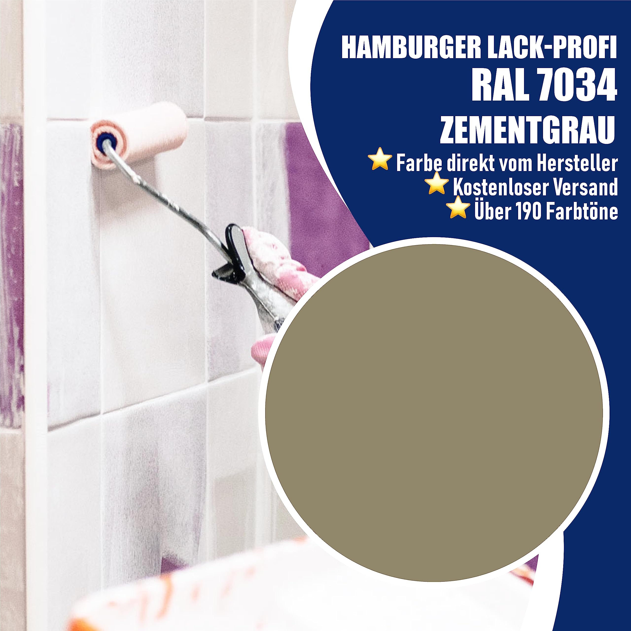 Hamburger Lack-Profi Fliesenlack GLÄNZEND Gelbgrau RAL 7034 Grau Fliesenfarbe (20 L)