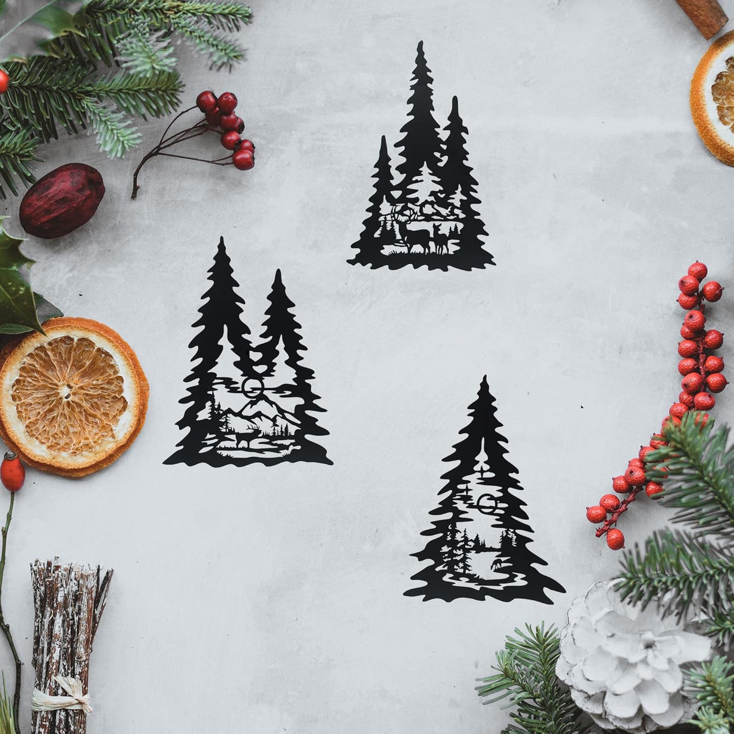 J-Fly Metal Pine Wall Art, Black Forest Autumn Hunting Valentine Decor, Outdoor Metal Wall Art for Kitchen, Bedroom, Fireplace, Winter Gifts 15 Inch