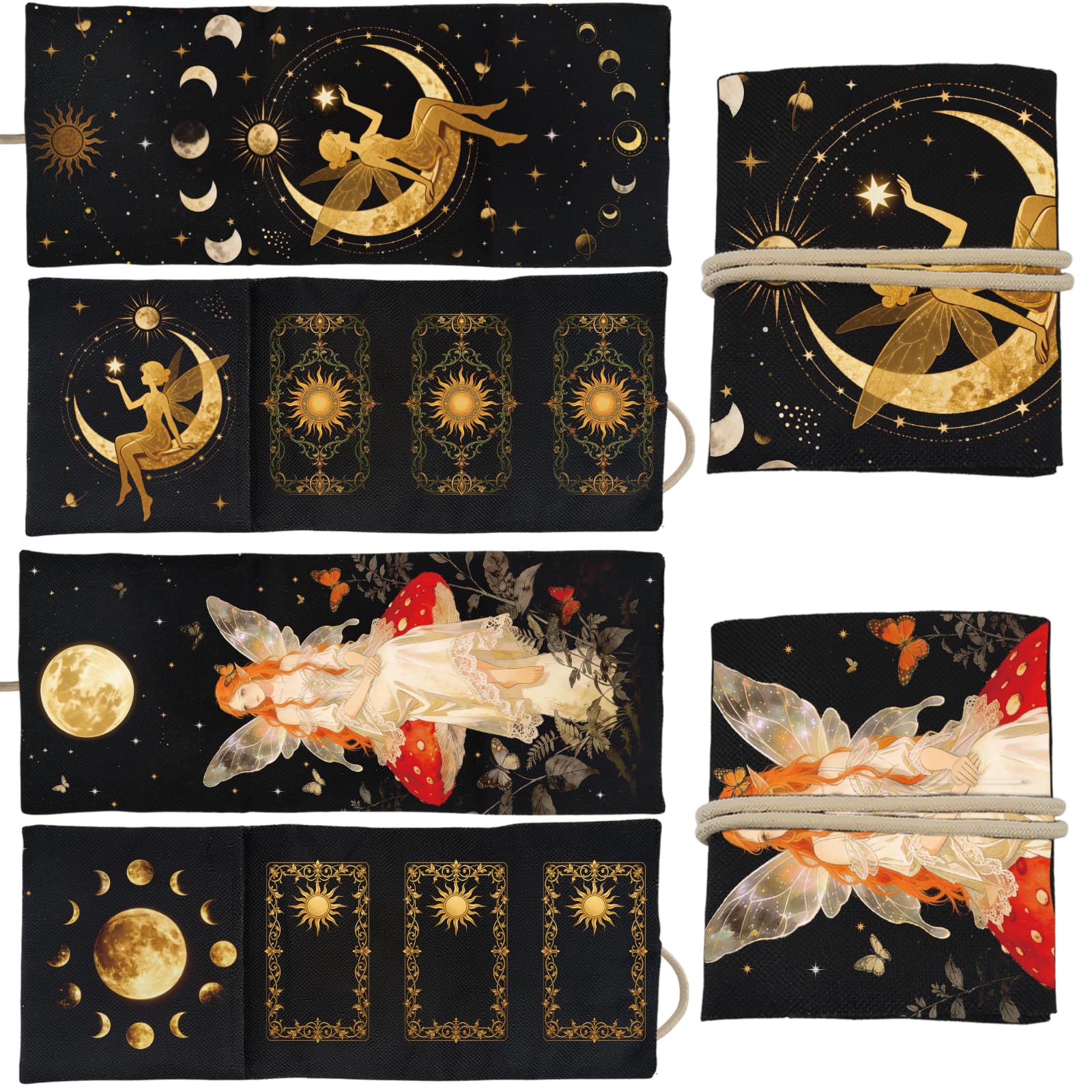GLOBLELAND 2 Pcs Moon Elf Tarot Card Holder Mushroom Polyester Tarot Magic Divination Large Storage Pouch Accessories for Playing Cards and Tarots