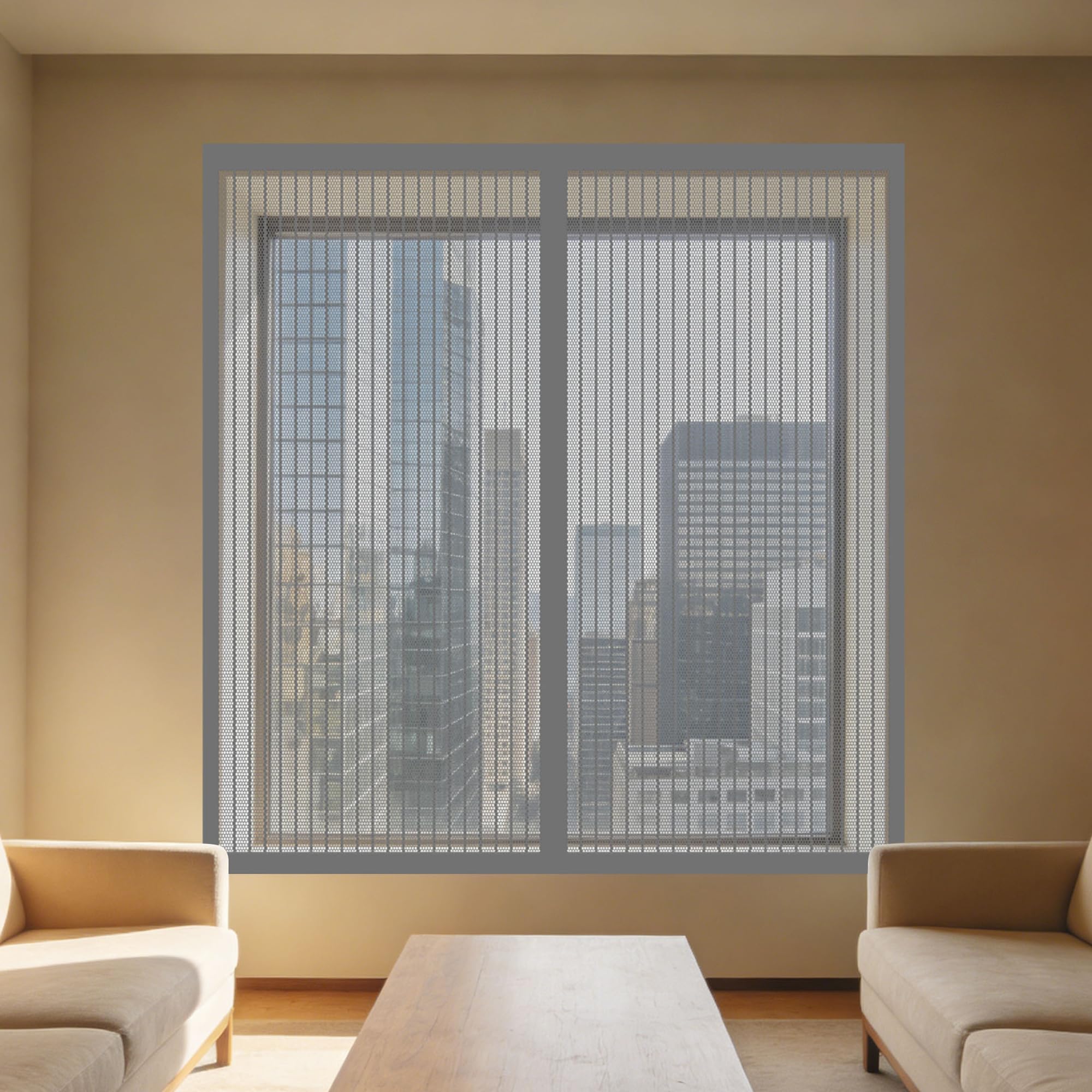 Magnetic Fly Screens Windows 90 x 115 cm with Selfadhesive Mosquito Net Window Without Drilling Or Screwing with Self Adhesive Tape for Windows Doors and Patio Screens, Grey