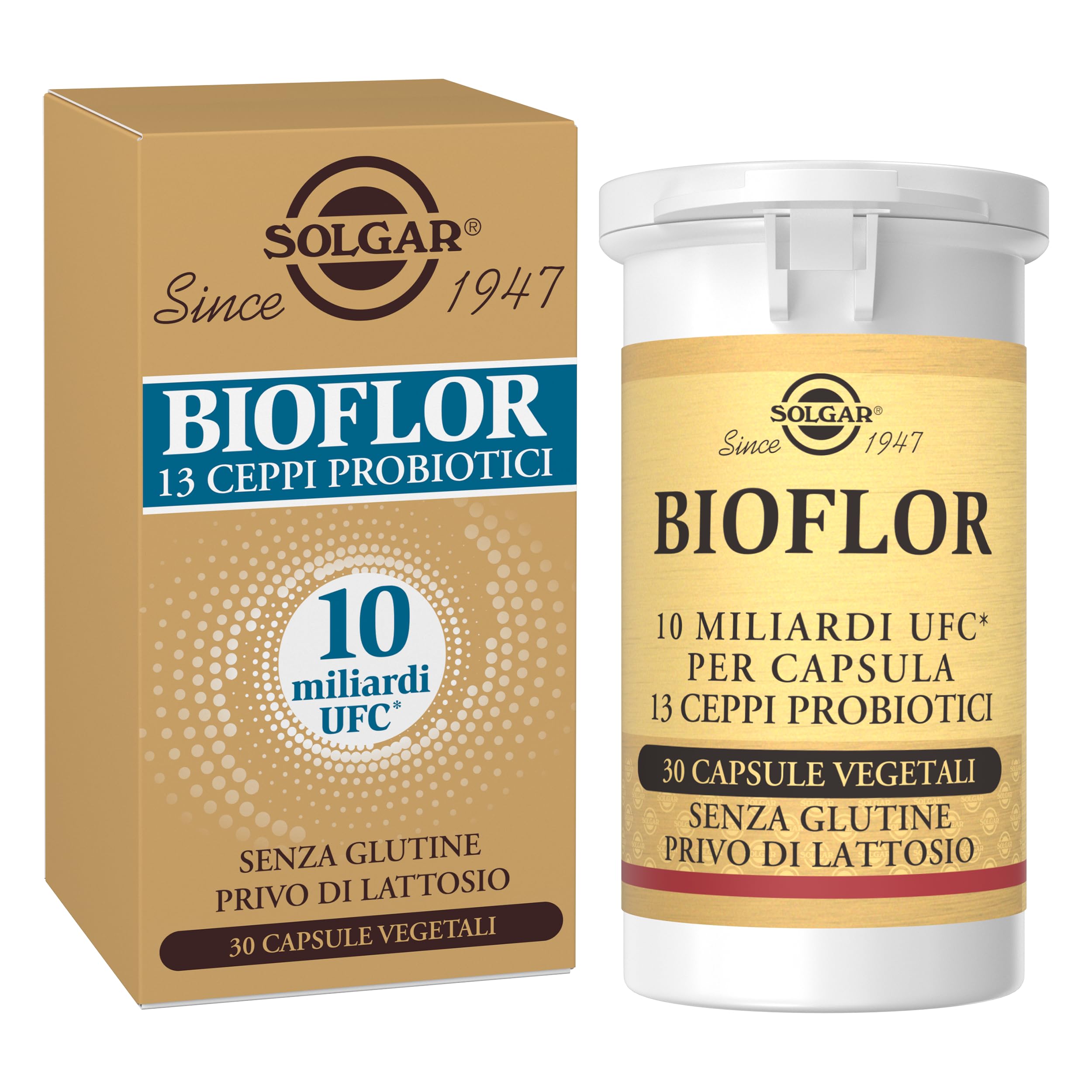 Solgar® Bioflor – Probiotici 13 Ceppi – Integratore Alimentare con Fermenti Lattici – 10 Miliardi UFC per capsula – Equilibrio Flora Intestinale – Vegano – 30 Capsule