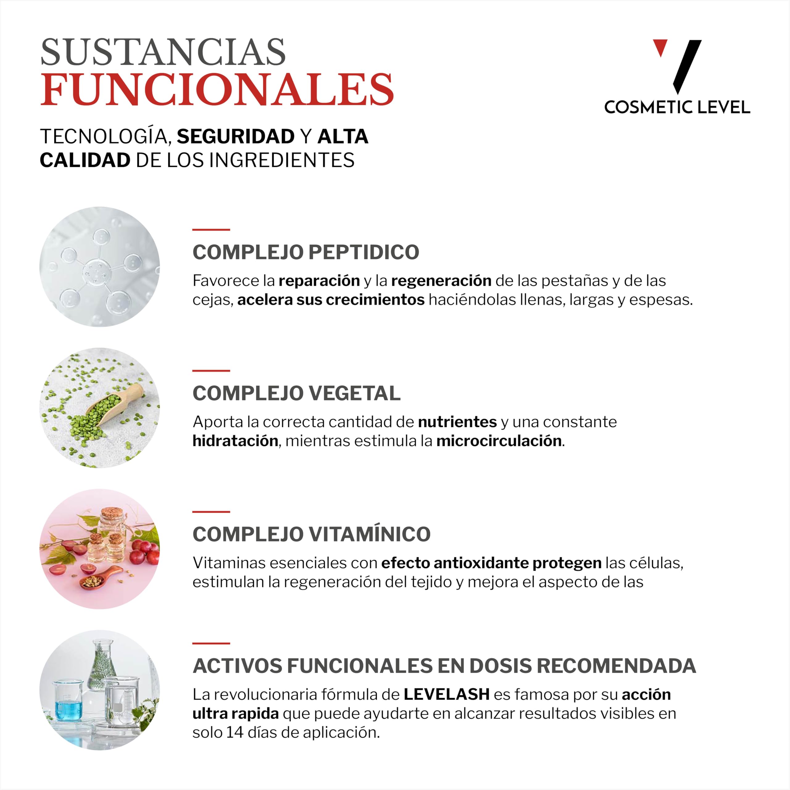 COSMETIC LEVELASH Potenciador de Pestañas | Serum para pestañas largas y voluminosas en 2-4 semanas | Serum potenciador de pestañas | Alargamiento de pestañas | Certificado dermatológico-oftalmológico